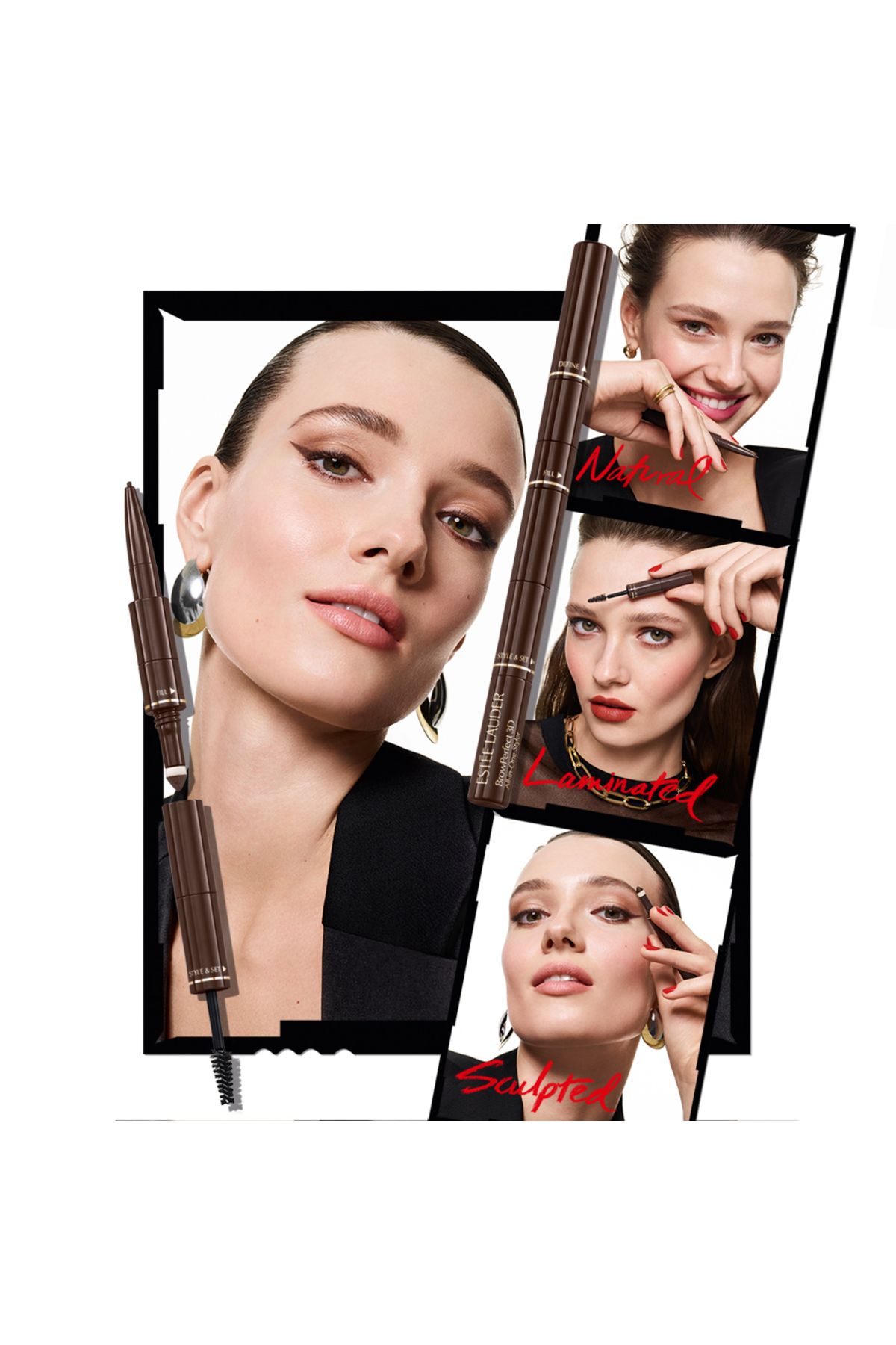 Estee Lauder-BrowPerfect 3D - قلم حواجب، قلم حواجب الكل في واحد، متعدد الاستخدامات، 04 رمادي داكن 4