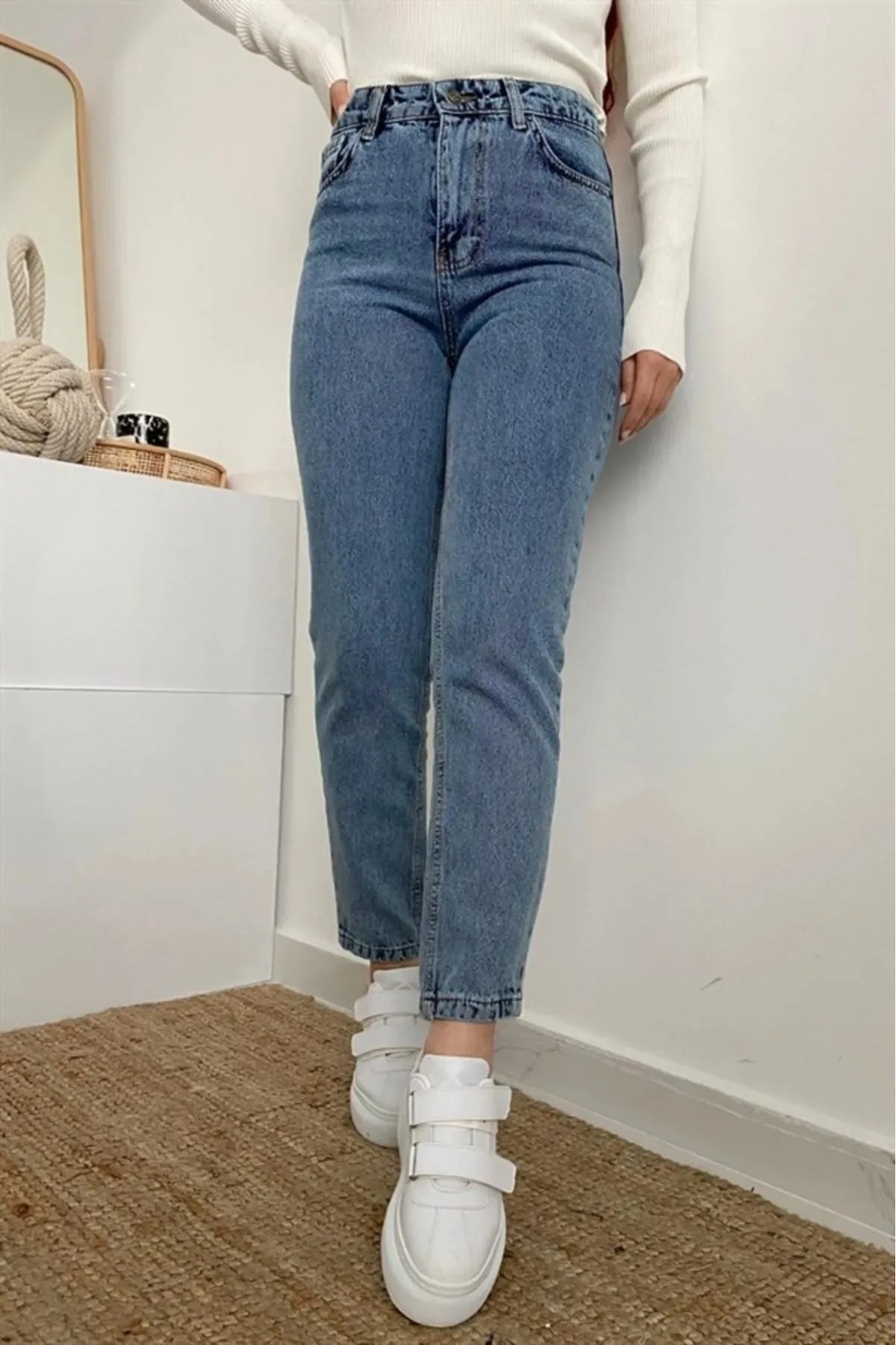 JILLY Тія Рамрод Кар Маві Тренд Мам Джинси Висока Талія Бойфренд Штани