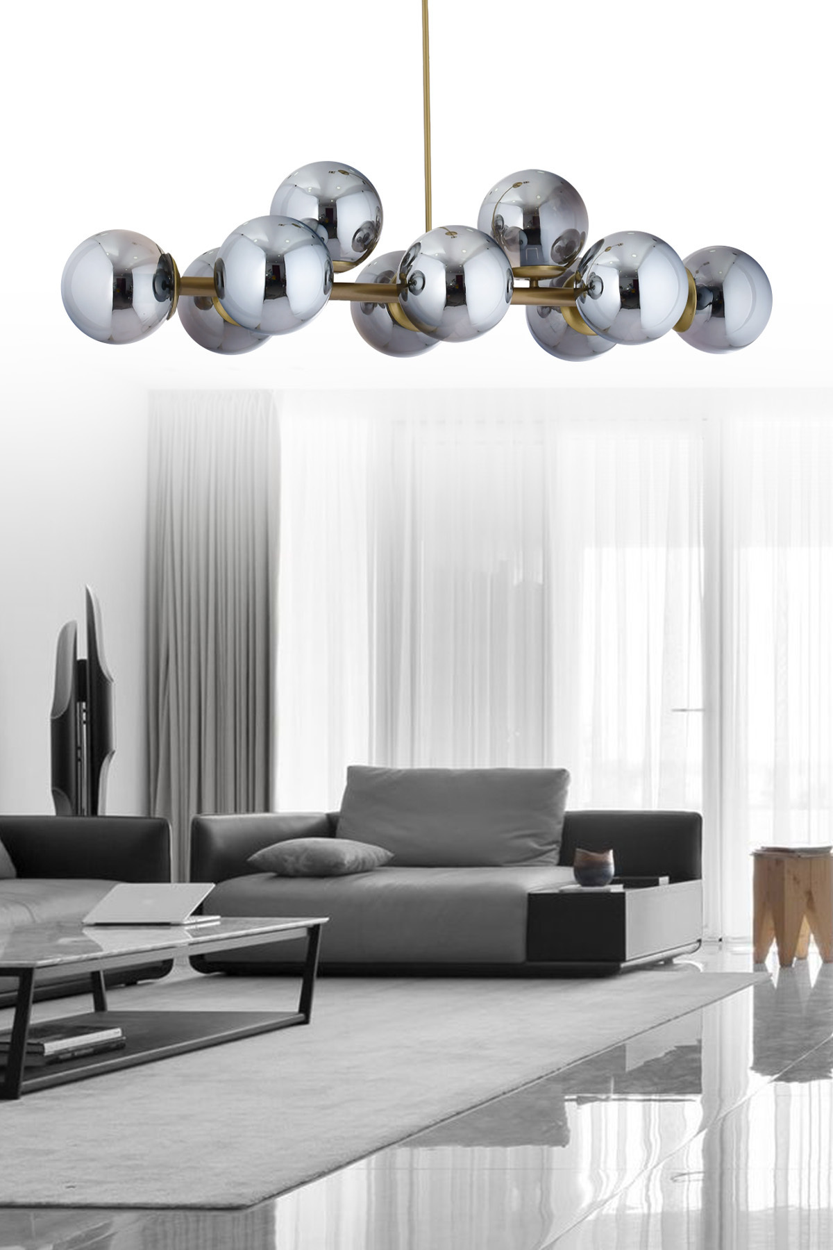 Luxury Modern Design Antique 10-Piece Smoked Globe Glass Chandelier