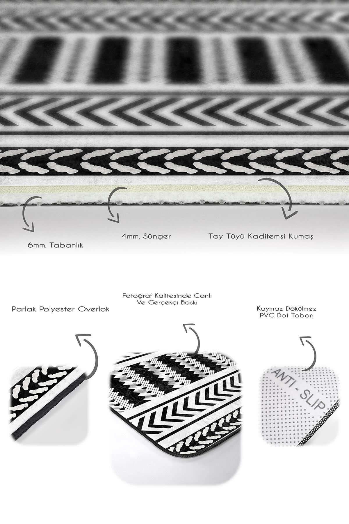 Nish & Royal-Black - White Geometric Motif on the Floor Scandinavian Geometric Simple & Stylish 2-Piece Bath Mat Set 4