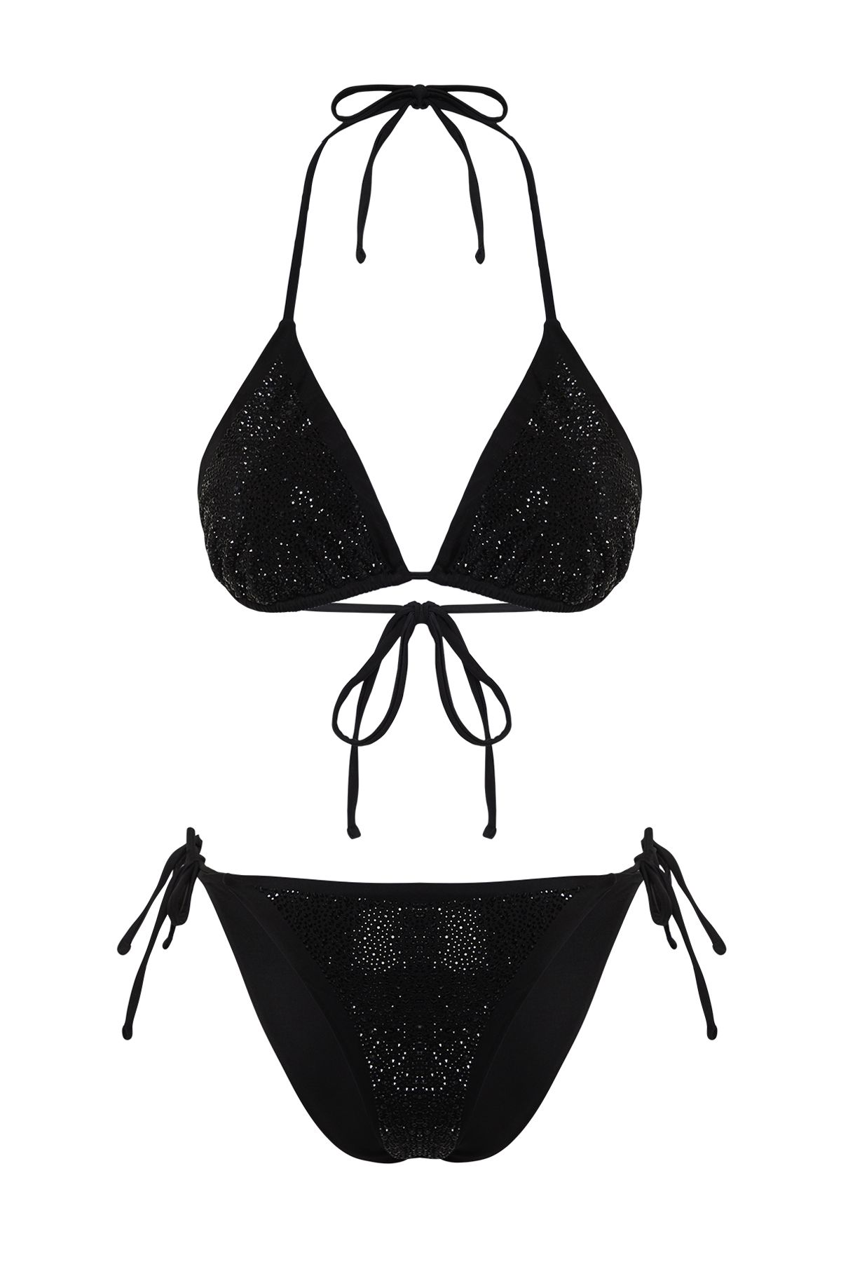 Trendyol Collection-Fekete háromszög köves normál bikini szett TBESS24BT00131 6