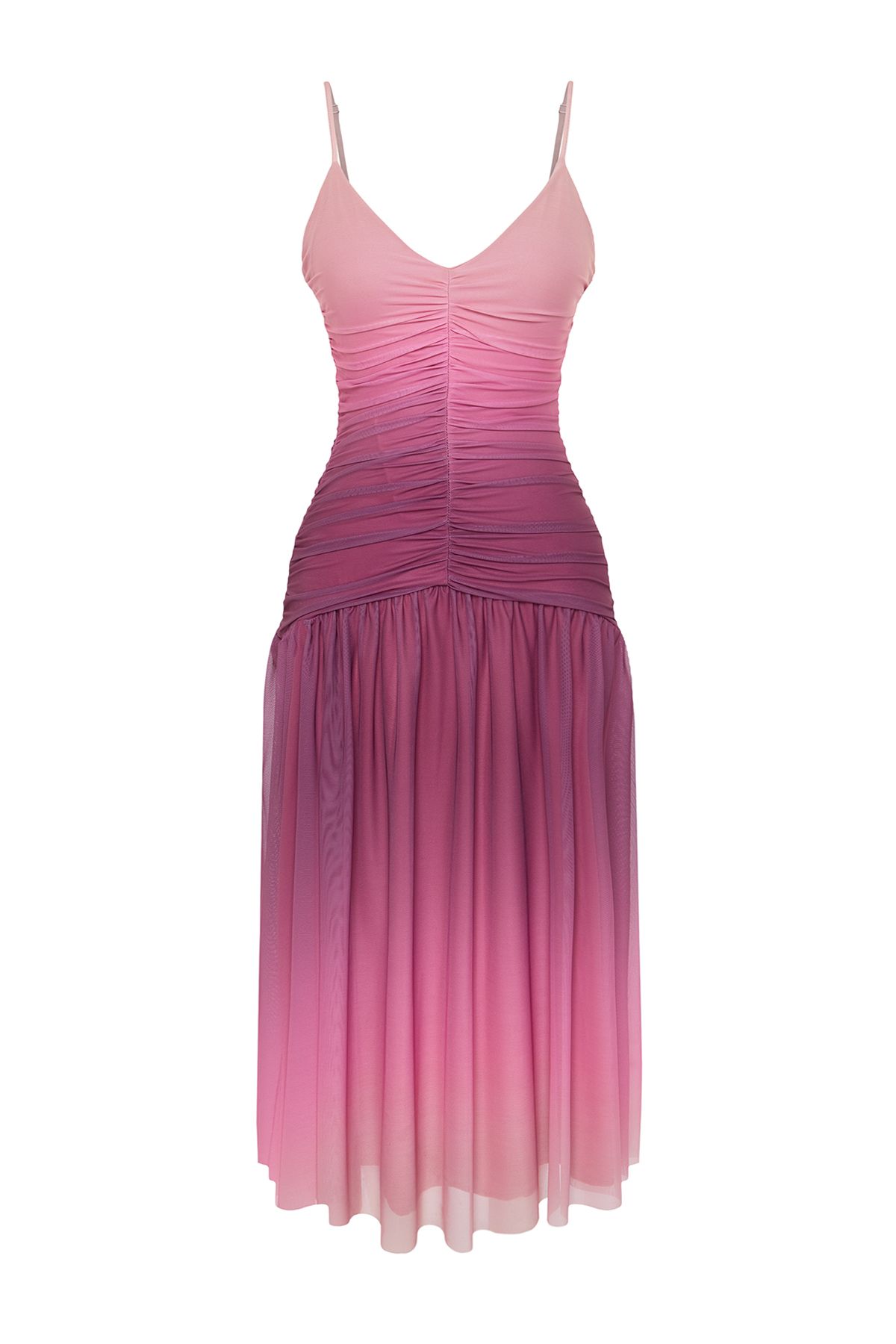 Trendyol Collection-Kolorowa tiulowa sukienka z dzianiny w kształcie litery A - TPRSS24EL00055 7