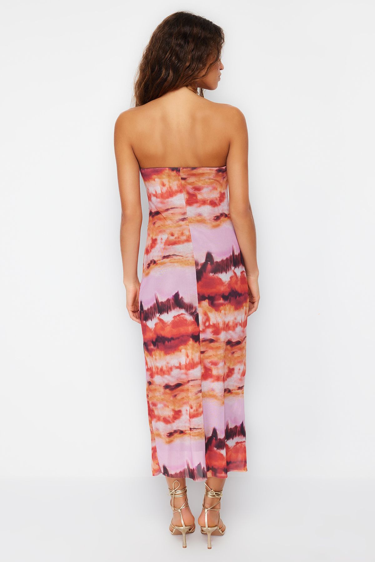 Trendyol Collection-Stretchy Maxi length Pencil Dress - Multicolor and Drawstring Pattern TWOSS24EL00081 6