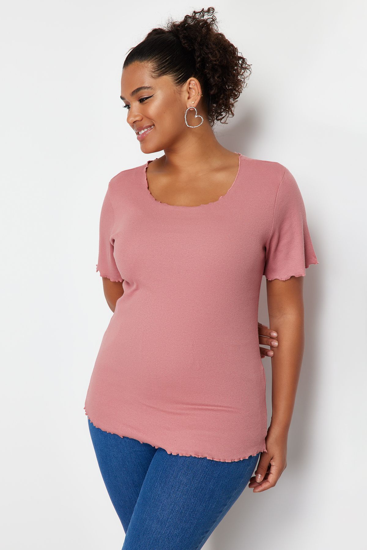 Trendyol Curve-Dusty Rose Camisole kötött, nagy méretű blúz 5