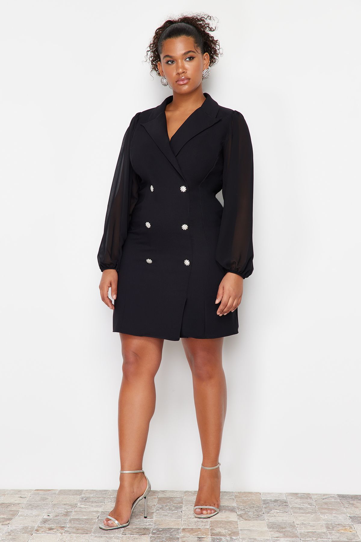Trendyol Curve-Black Woven Jacket Dress TBBSS24AH00008 2