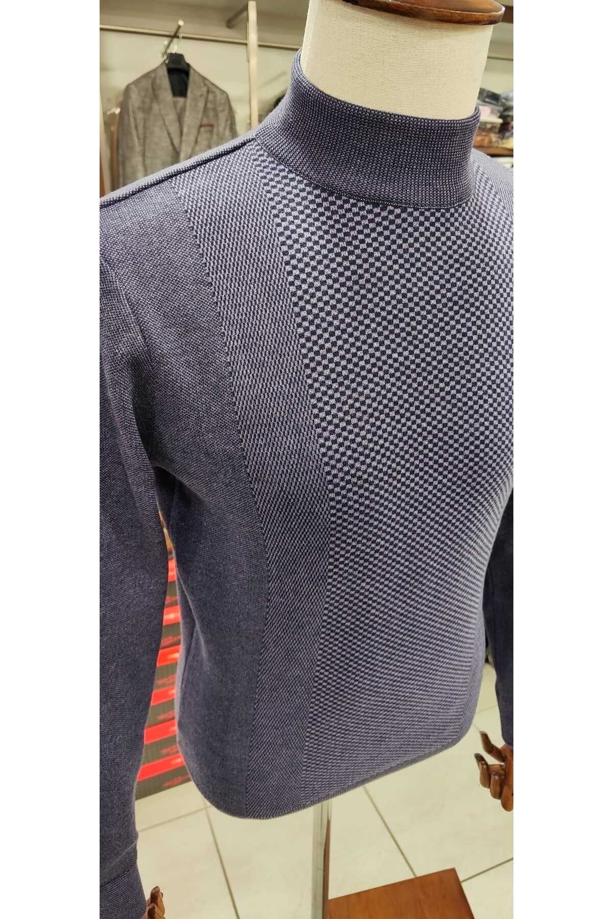 GÜNEŞLER-Halifaks 100% Cotton Half Turtleneck Patterned Sweater 3