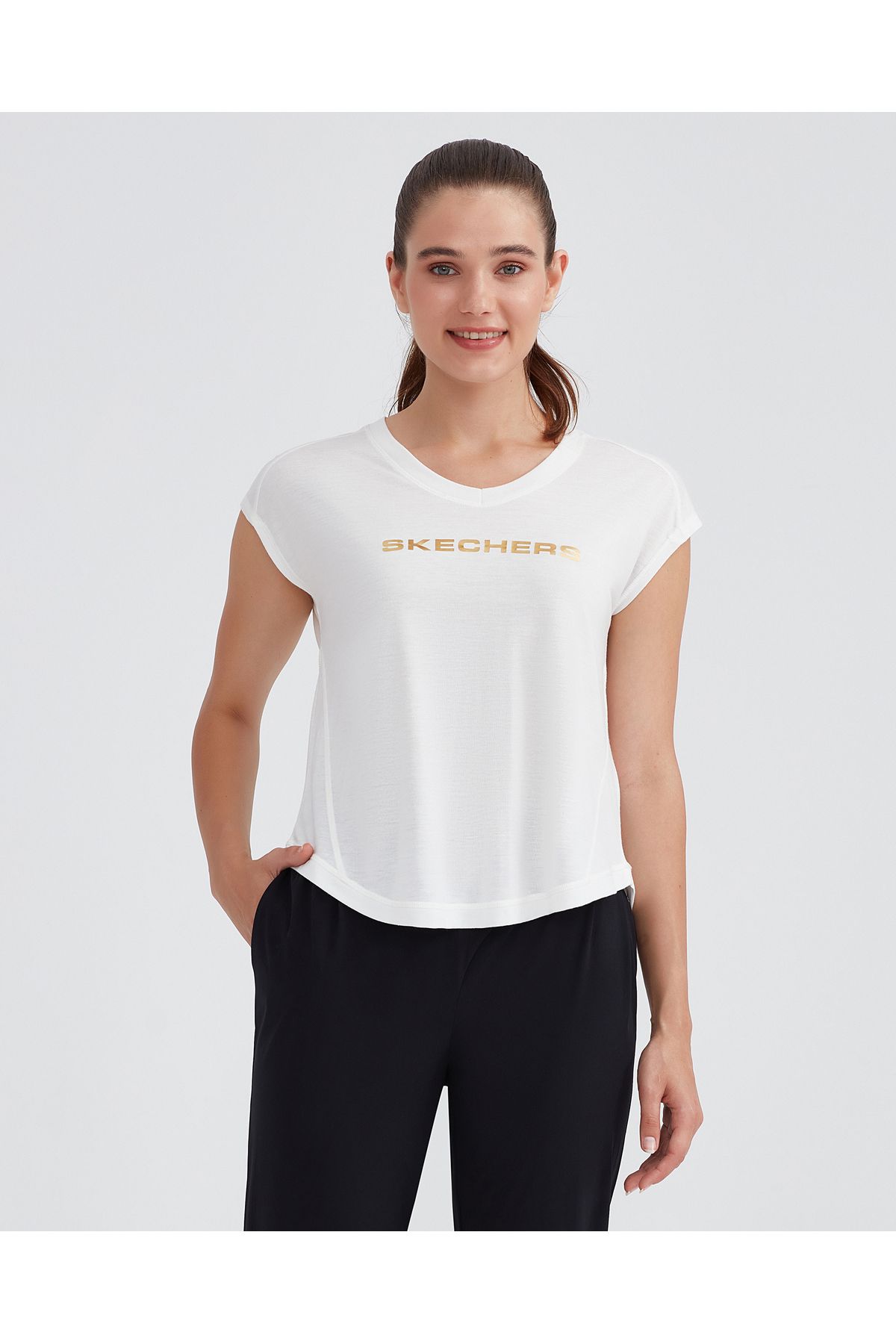 Skechers t shirt womens white cheap