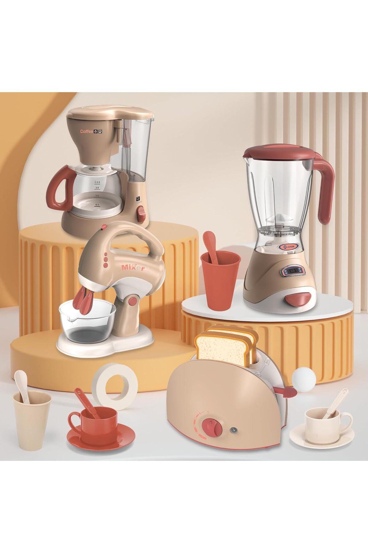 Veluoess Children s Toy Kitchen Set Coffee Maker Blender Mixer Toaster and Attachments Trendyol