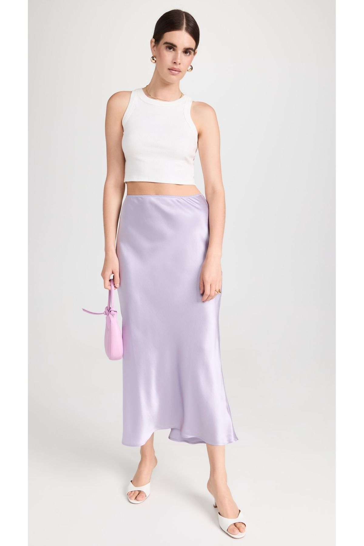 Lilac silk midi skirt shop
