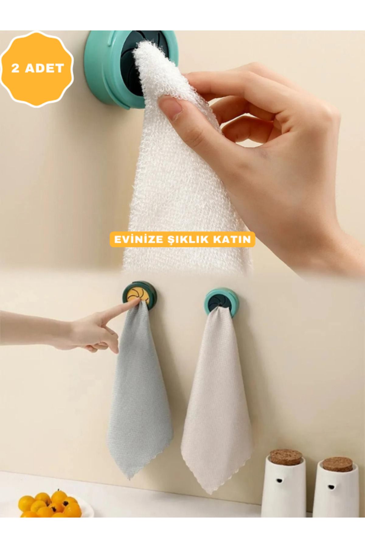 ellante 2 Piece Multi Purpose Practical Plug and Pull Strong Adhesive Hanger Bathroom Washcloth Hanger Kitchen Cloth Hanger Towel Hanger Trendyol