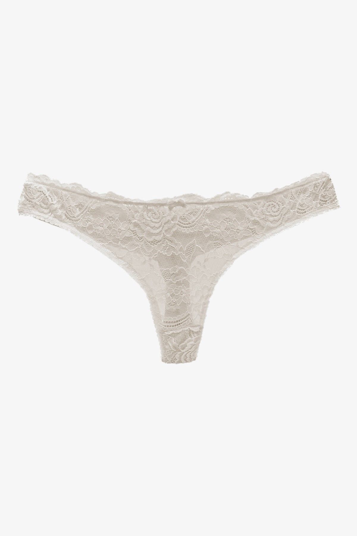 MİSTİRİK-Table Model Semi-Lace Thong Panties with Stretchy and Soft Fabric - Ecru Color 1