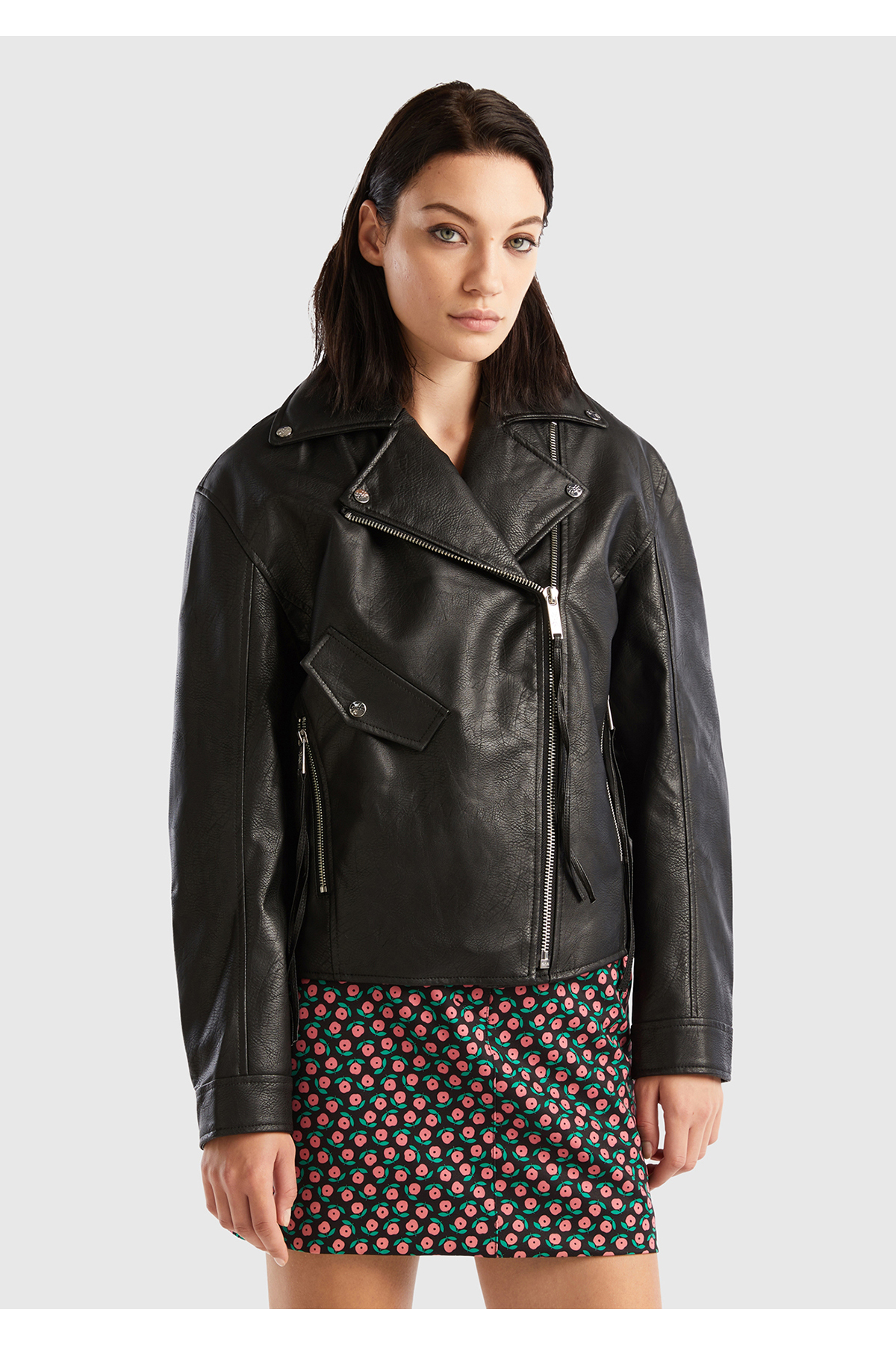 Women's Black Shawl Collar Faux Leather Jacket