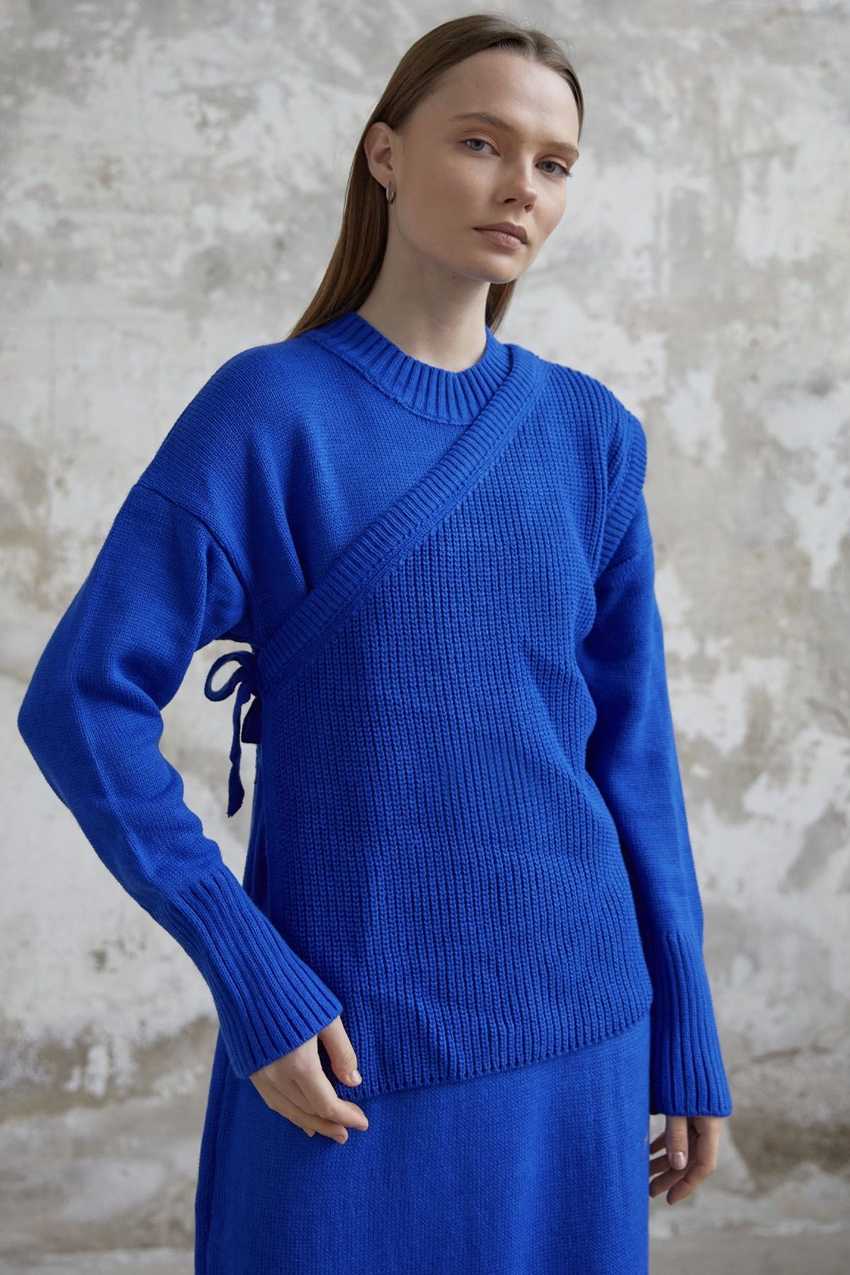 InStyle-Tie-Up Sweater Knitwear Dress - Saks Blue 3