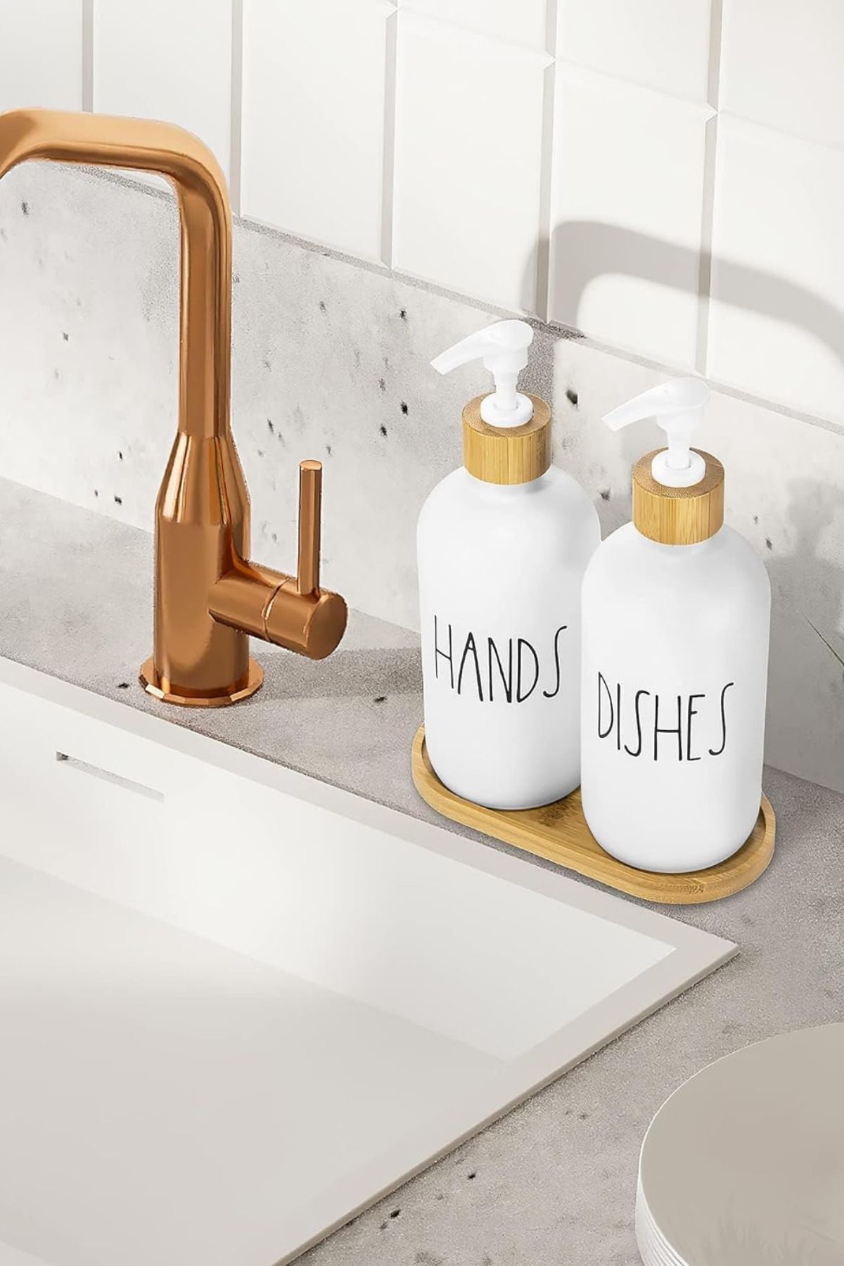NEWNOW-Dozator de săpun de mână și vase Barns, 500 ml 500 ml Set dozator de săpun de bucătărie cu tavă din bambus, dozator de săpun lichid 4