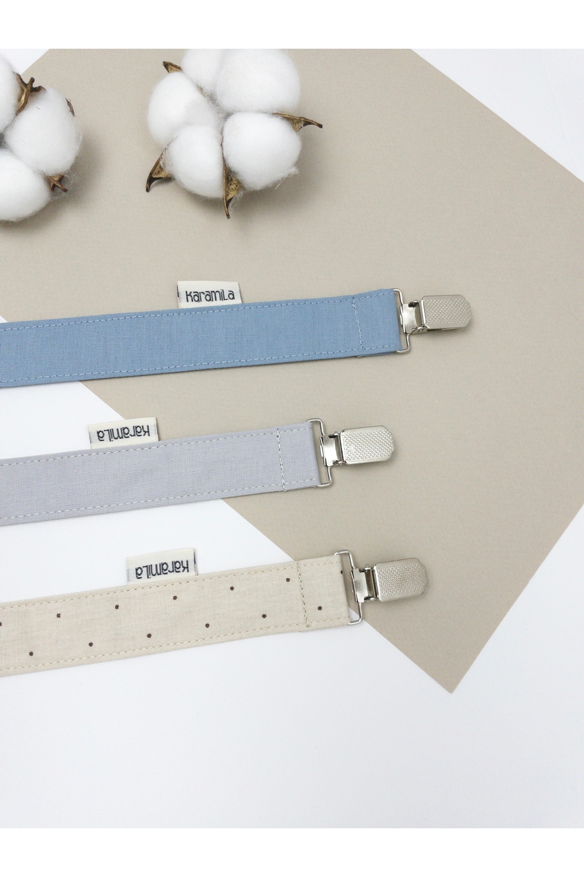 KARAMİLA 3’lü Set Bebek Emzik Askısı - Emzik Zinciri  - Yenidoğan Kumaş Askı fotoğrafı 2 (önizleme)