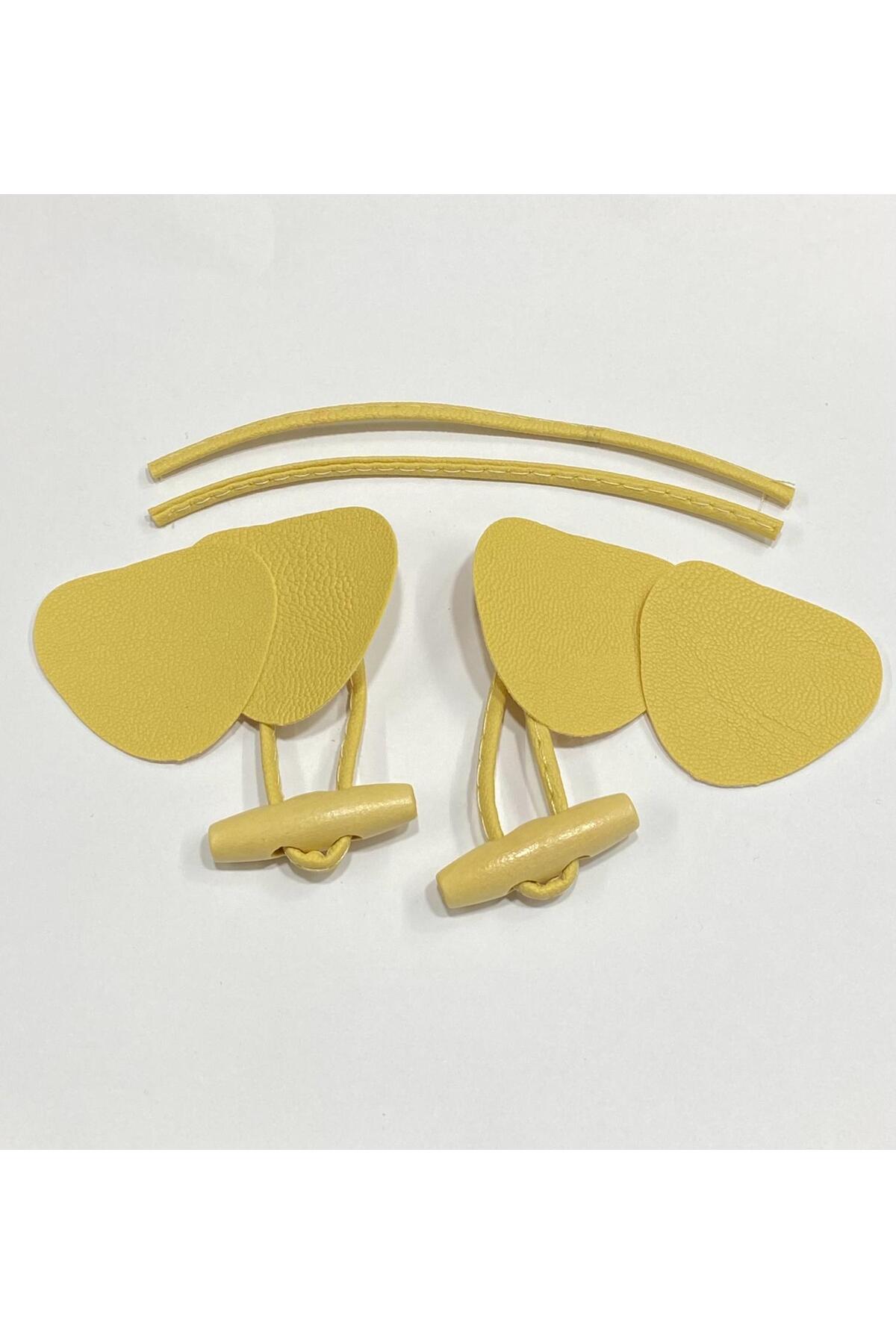 Leather Button Wooden Shepherd Button / Mustard / Set of 2