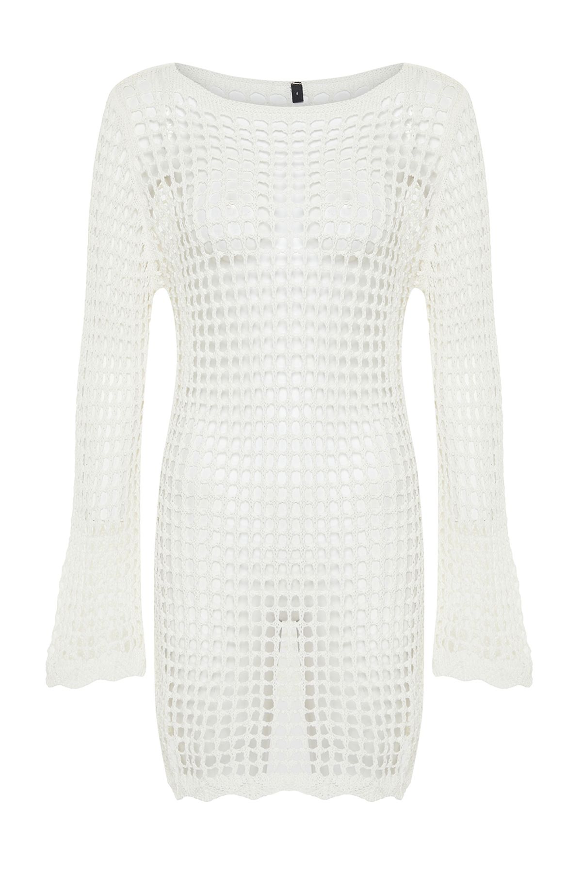 Trendyol Collection-Ecru Mini Knitwear Crochet Beach Dress Tbess24El00065 6