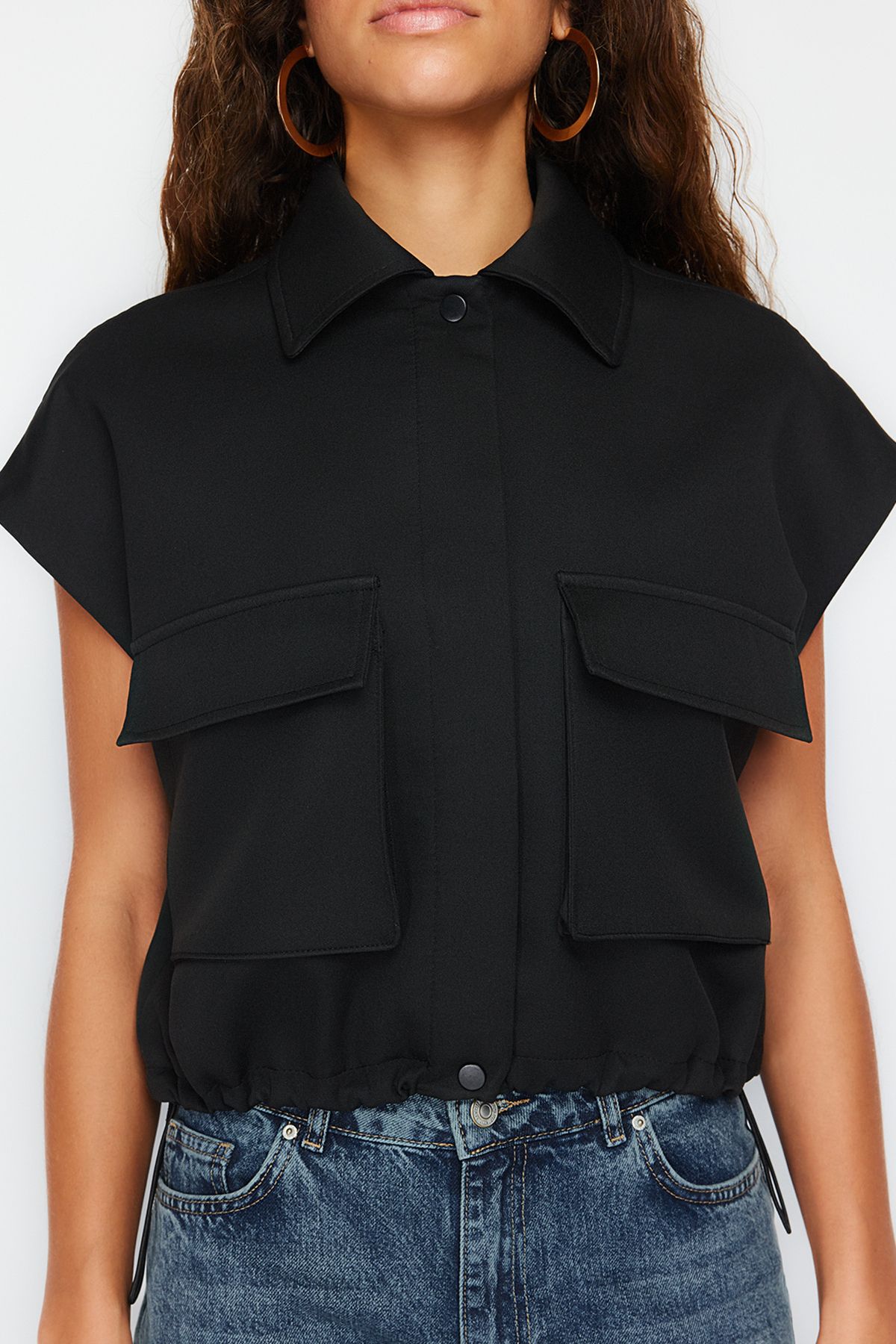 Trendyol Collection-Black Oversize Pocket Detailed Vest TWOSS24YE00037 4