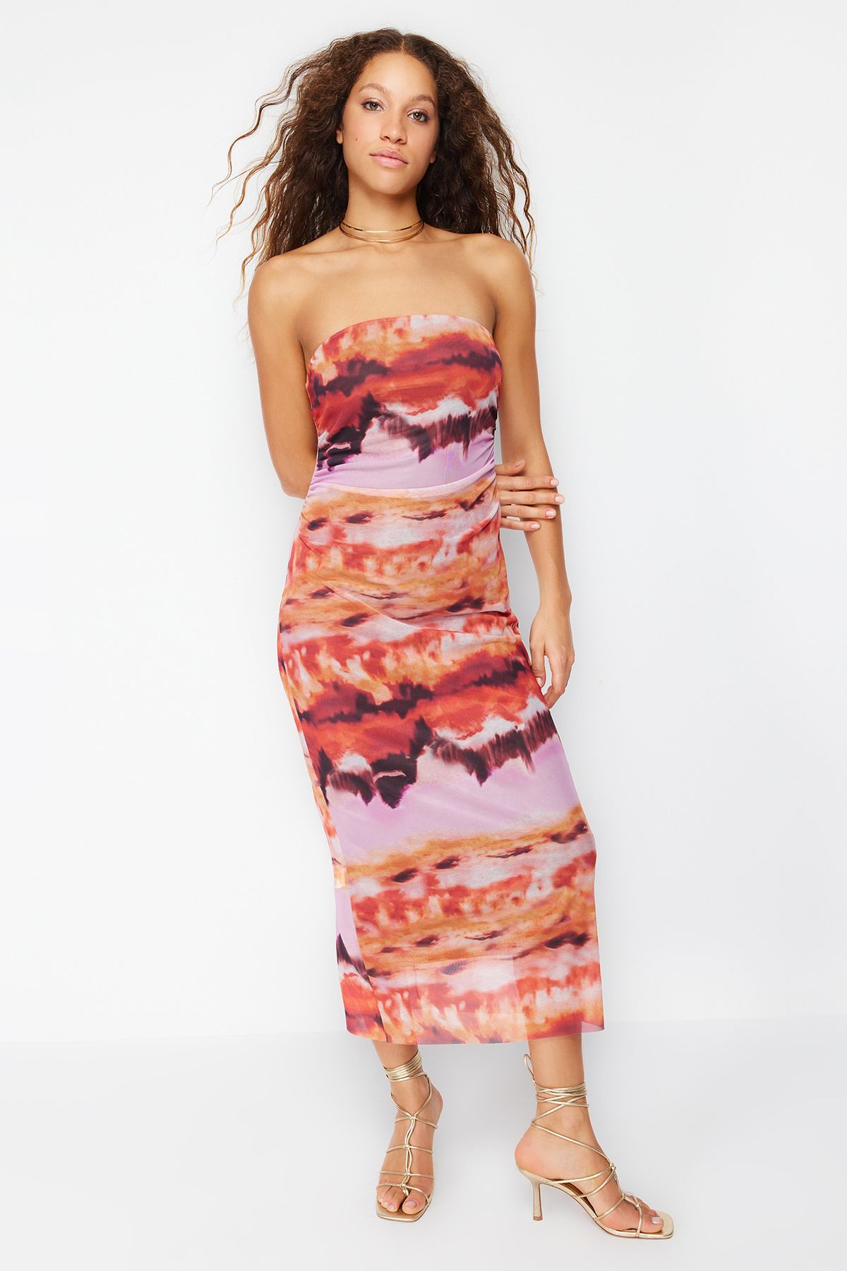 Trendyol Collection-Stretchy Maxi length Pencil Dress - Multicolor and Drawstring Pattern TWOSS24EL00081 3
