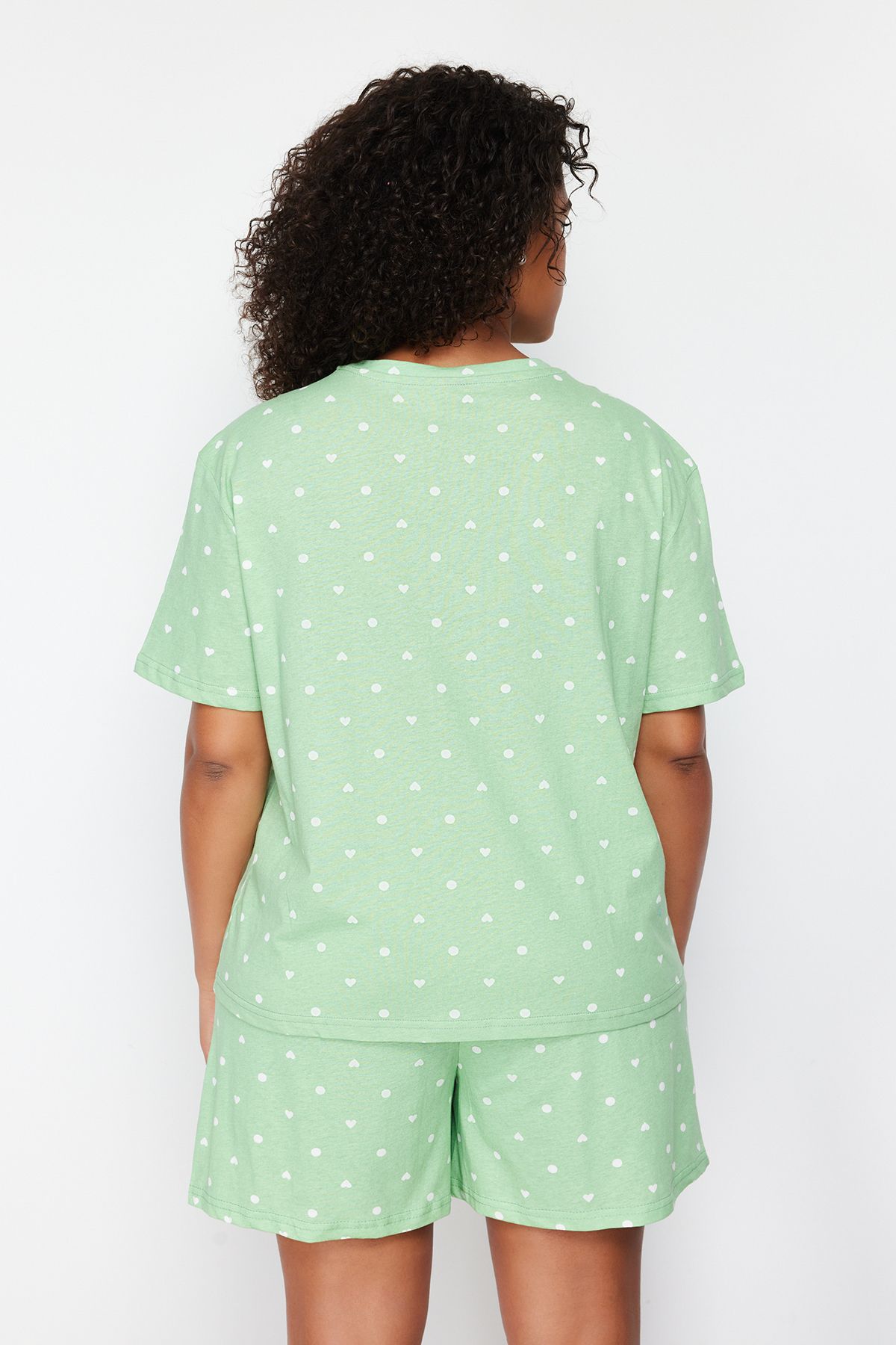 Trendyol Curve-Gestricktes Pyjama-Set mit Herzmuster in Mintgrün TBBSS24AI00025 6