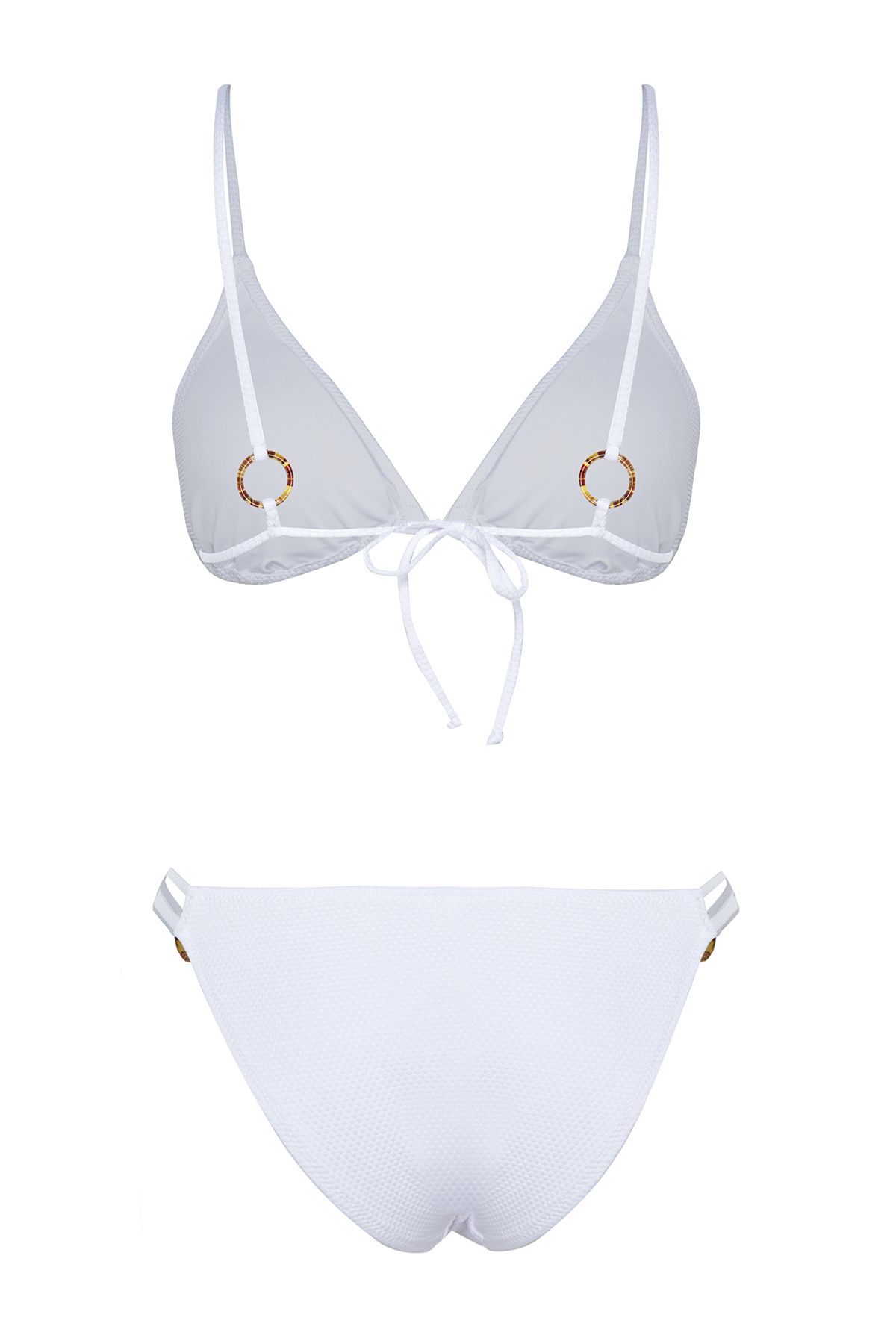 Trendyol Collection-Teksturowany brazylijski zestaw bikini z białymi trójkątnymi dodatkami TBESS24BT00005 9
