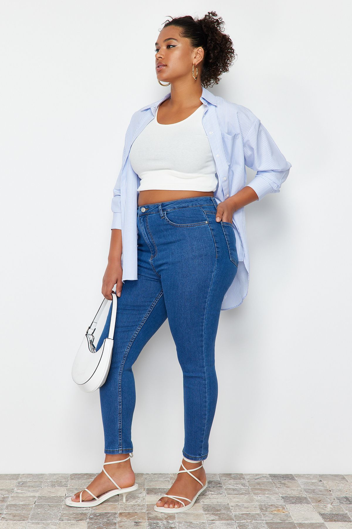Trendyol Curve-Light Blue Extra Flexible Skinny Jeans TBBSS24CJ00006 2