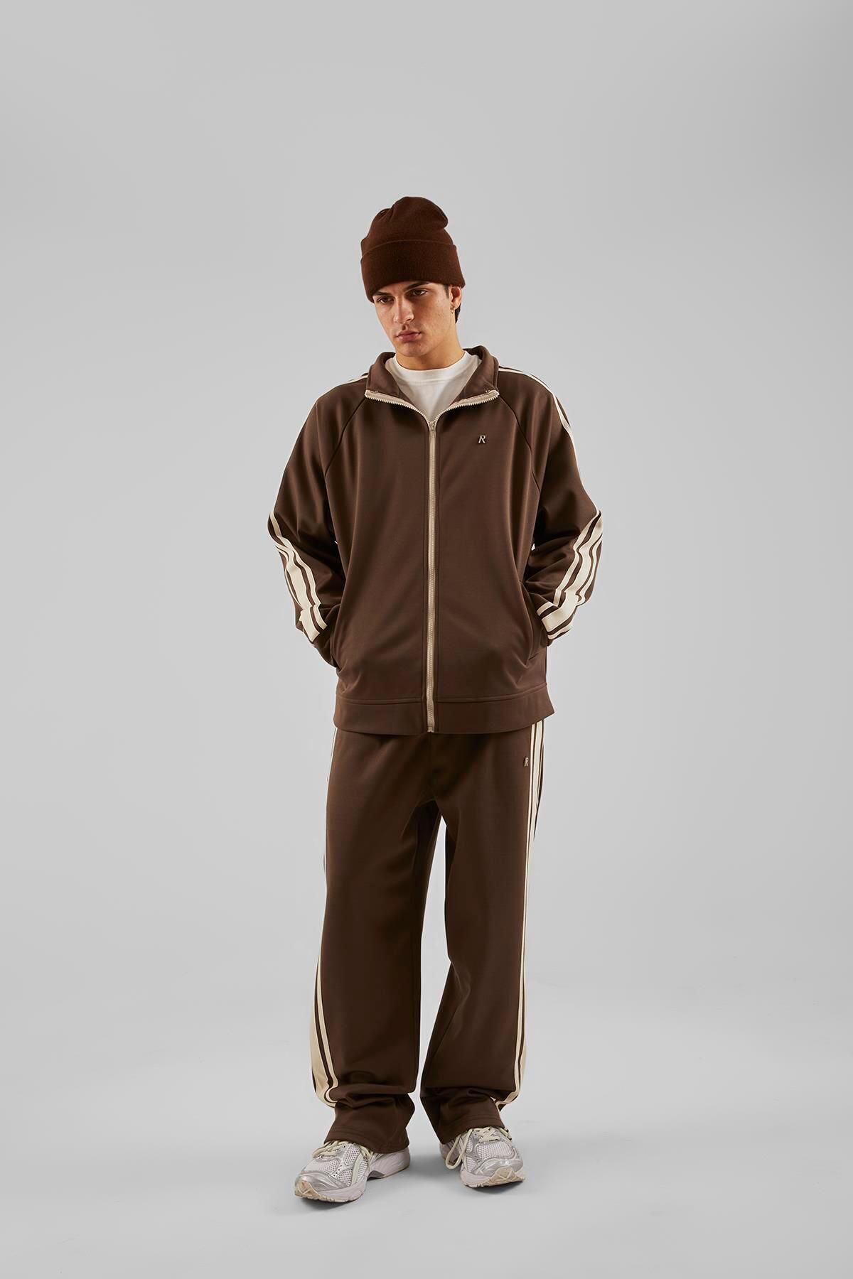 Flaw Wear Striped Brown Tracksuit Set with R Logo Trendyol