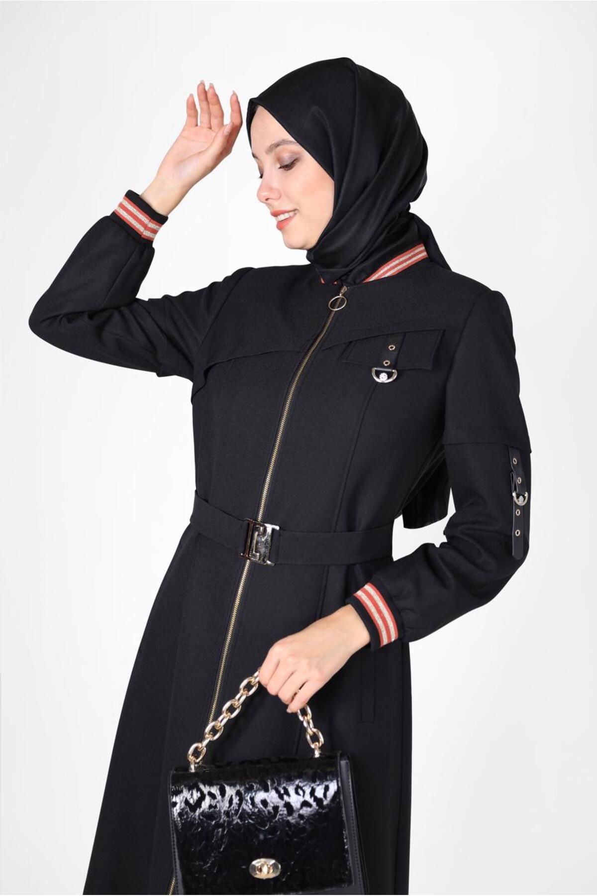 مانتو کلاهدار کمربند 10463 Alvina