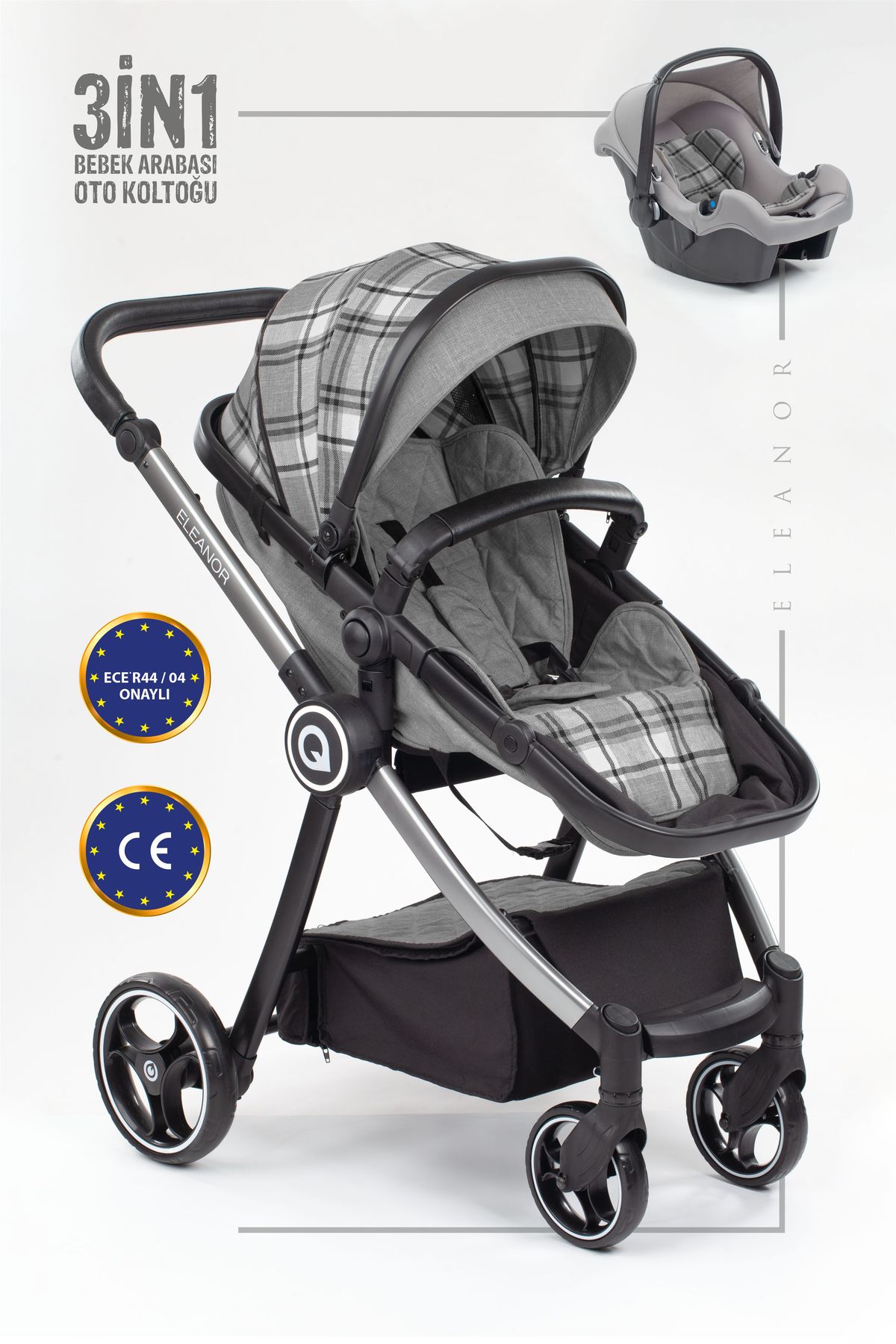 Umaybebek Umay Eleanor Travel System Двусторонняя детская коляска, серая ELNRBBK01