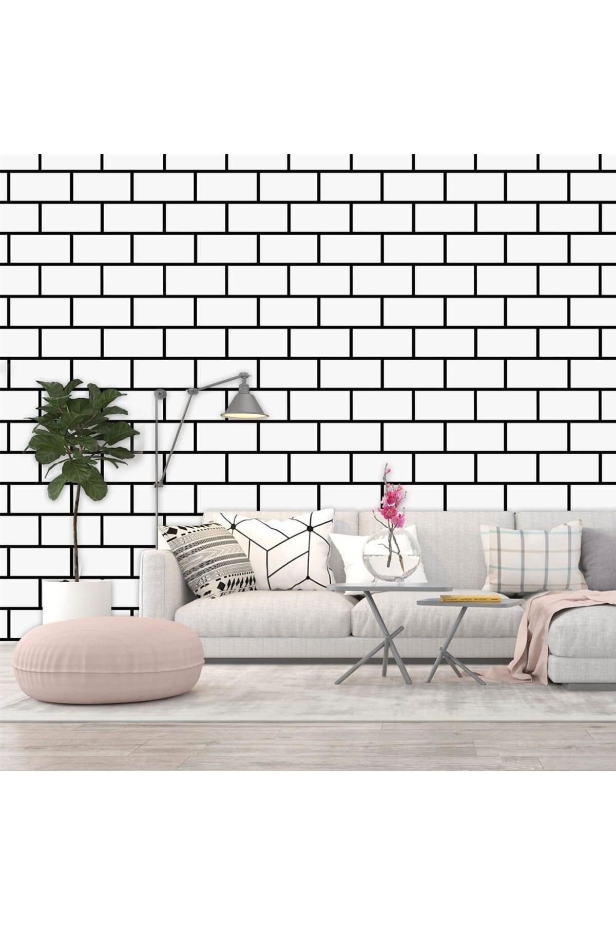 60x30cm Shiny Beyaz Tuğla Desen Kendinden Yapışkanlı Karavan Prefabrik Banyo Wc Duvar Kaplama Paneli