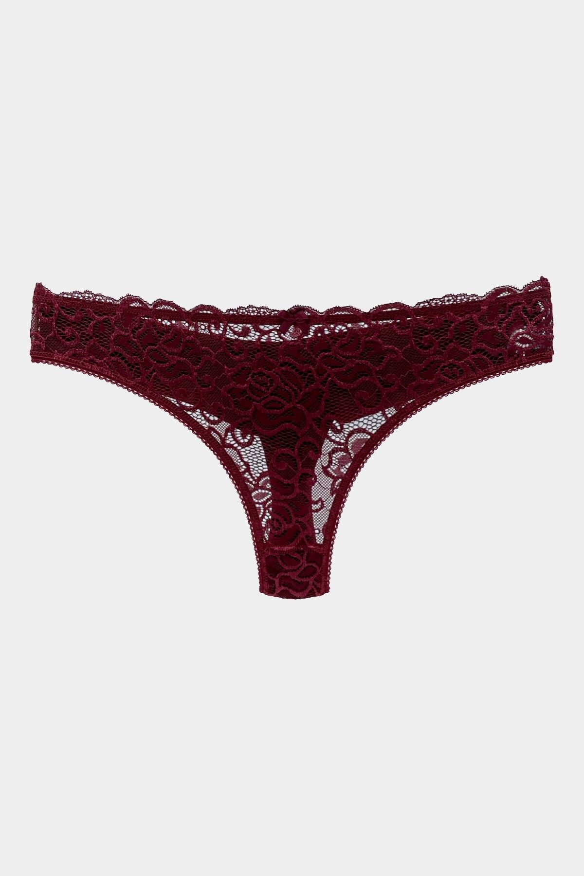 Masara Model Yarı Dantelli Tanga String Model Esnek Ve Yumuşak Kumaşlı Külot Bordo Renk