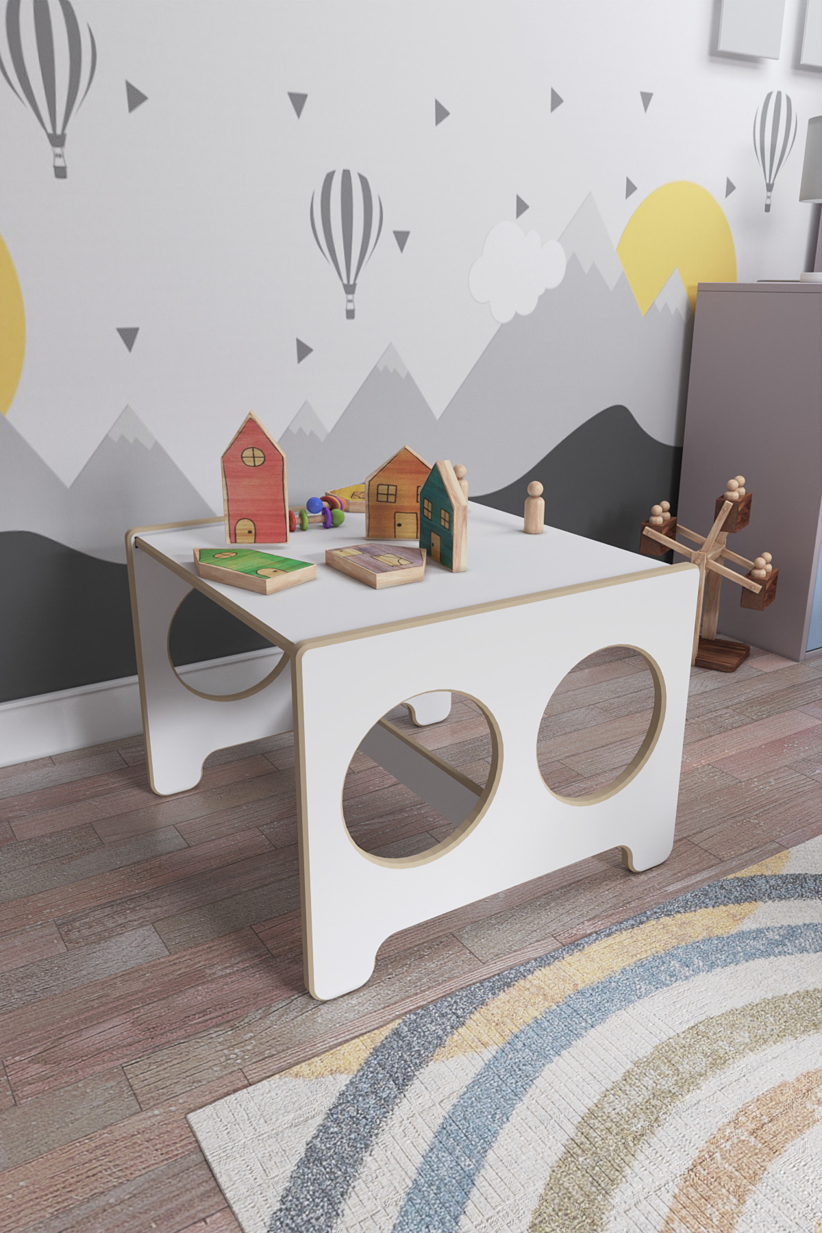zeo wood design Montessori Çocuk Oyun & Aktivite & Çalışma Masa Ve 2 Sandalye - Beyaz fotoğrafı 4 (önizleme)
