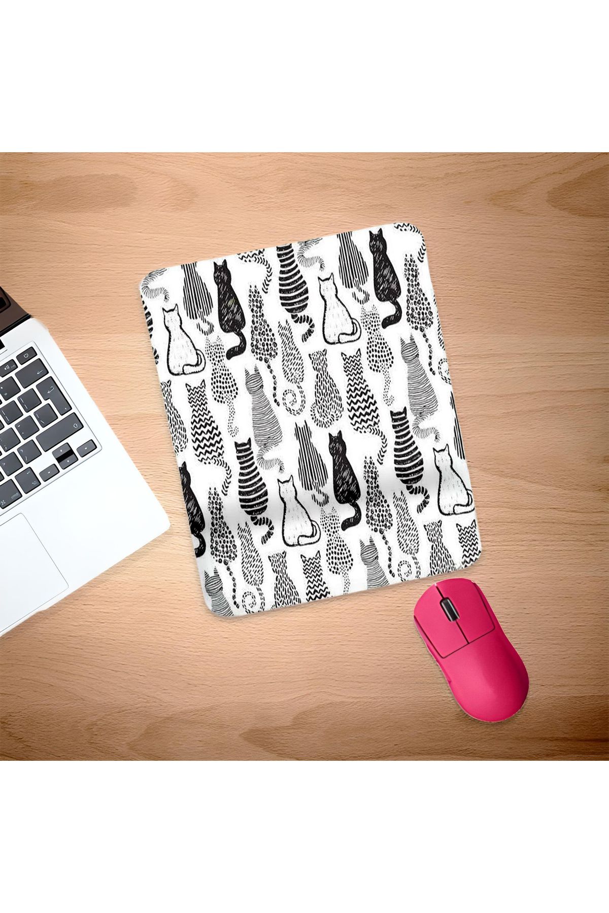 UcuruStore-Black and White Striped Cats Back Turned Rectangular Mouse Pad with Wrist Support 1