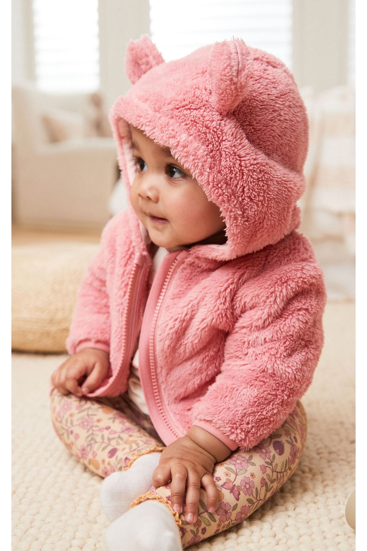Next Baby baby girl cute teddy Borg pink jacket Trendyol
