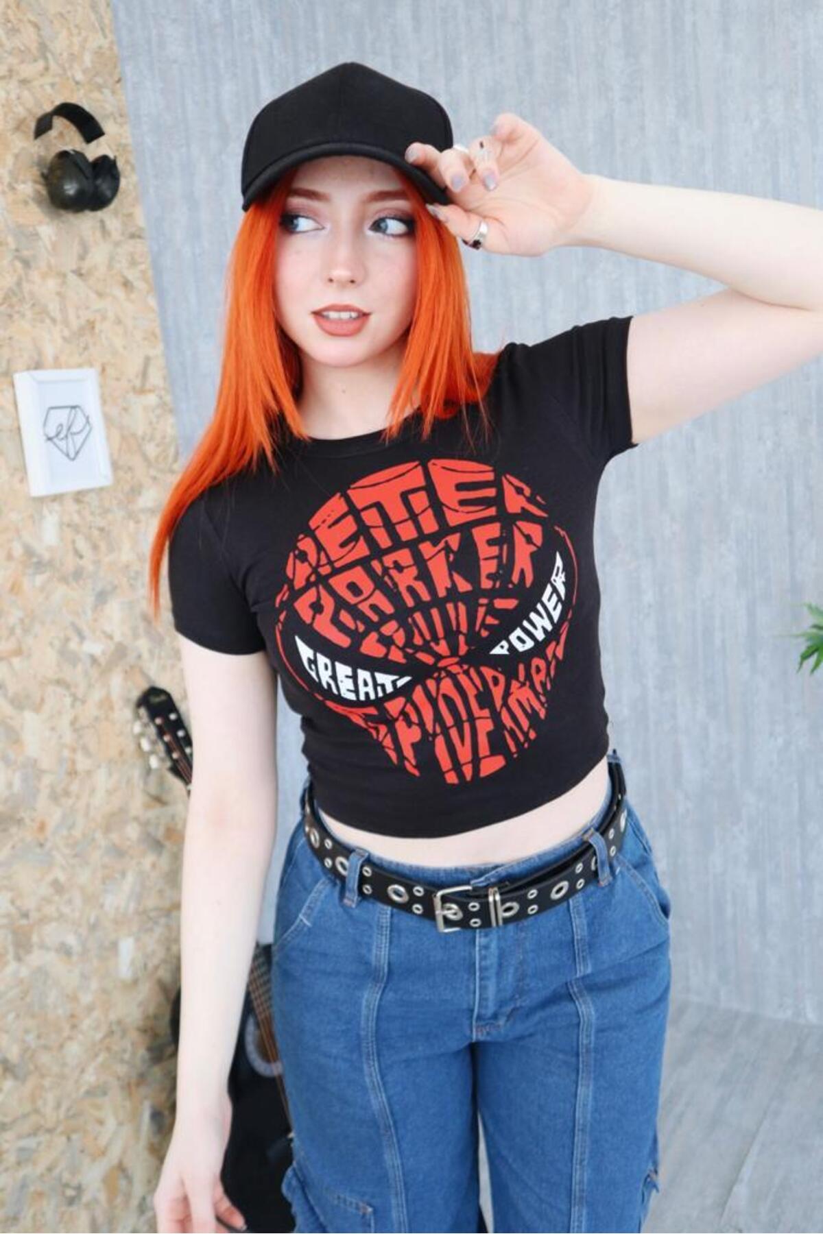 Gofeel Black Letter Parker Spiderman Printed Tech Half T-shirt