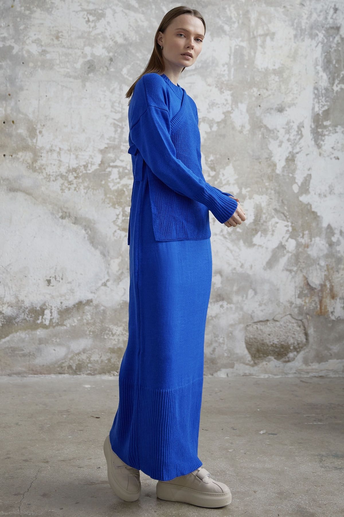 InStyle-Tie-Up Sweater Knitwear Dress - Saks Blue 4