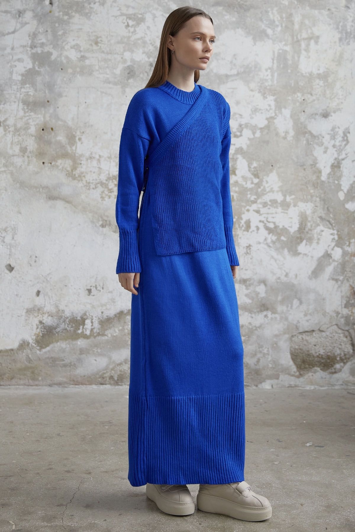 InStyle-Tie-Up Sweater Knitwear Dress - Saks Blue 5