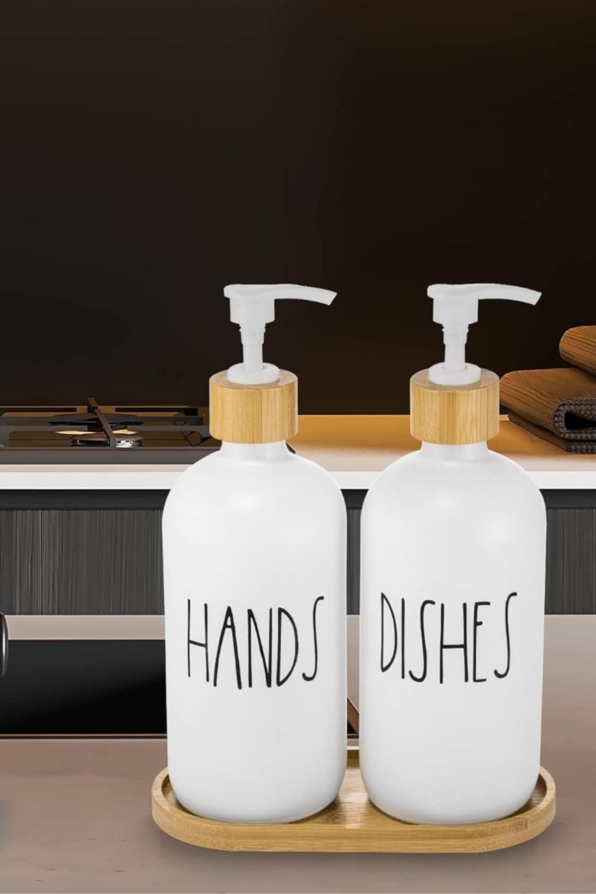 NEWNOW-Dozator de săpun de mână și vase Barns, 500 ml 500 ml Set dozator de săpun de bucătărie cu tavă din bambus, dozator de săpun lichid 2