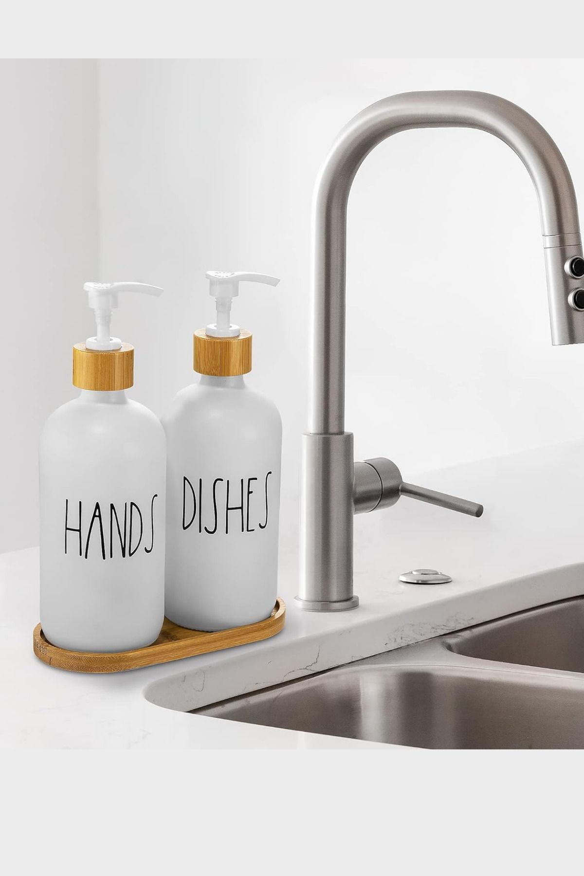 NEWNOW-Dozator de săpun de mână și vase Barns, 500 ml 500 ml Set dozator de săpun de bucătărie cu tavă din bambus, dozator de săpun lichid 5