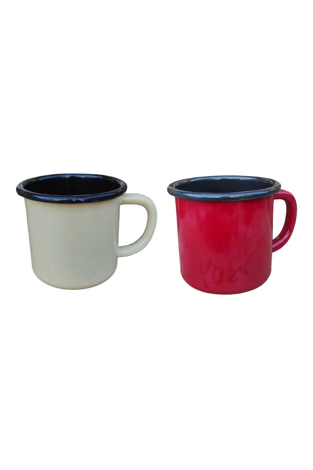 Emaye Kupa 350 ml Emaye Bardak Kampçı Kupası kahve Fincanı Kamp Bardağı 2Lİ KIRMIZI BEYAZ