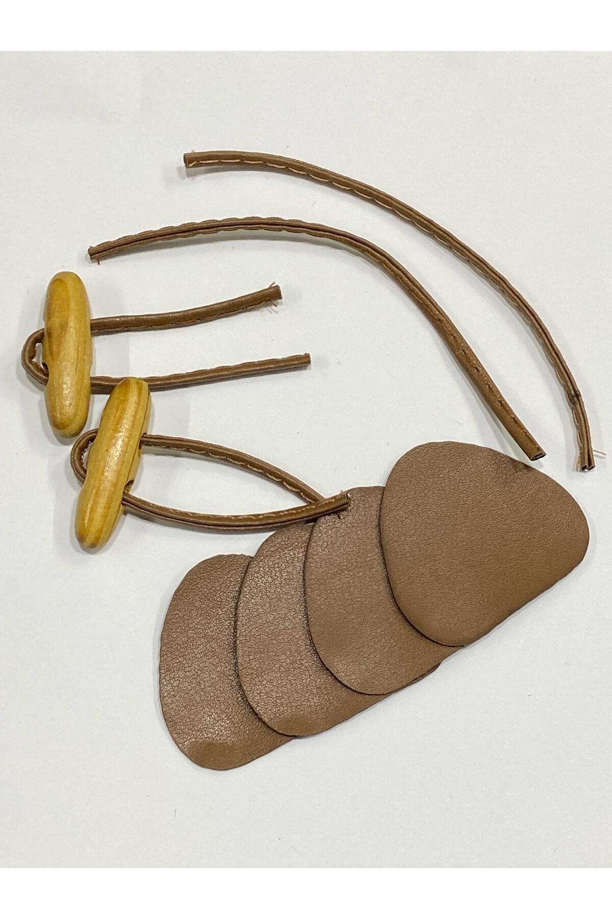 Leather Button Wooden Shepherd Button / Tan / Set of 2