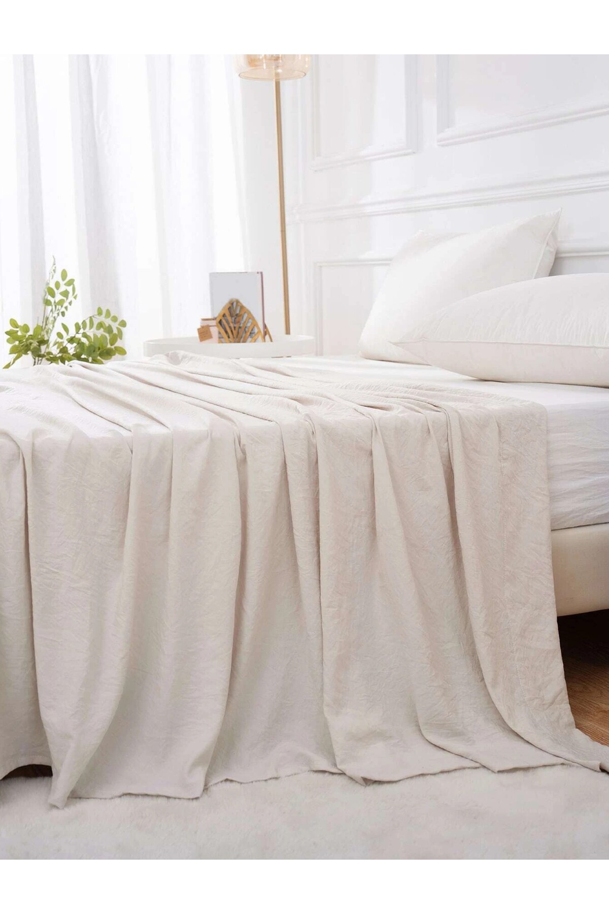 pamukidea 300x220 cm Çift Kişilik Pamuklu Buldan Keteni Düz Sade Yatak Örtüsü