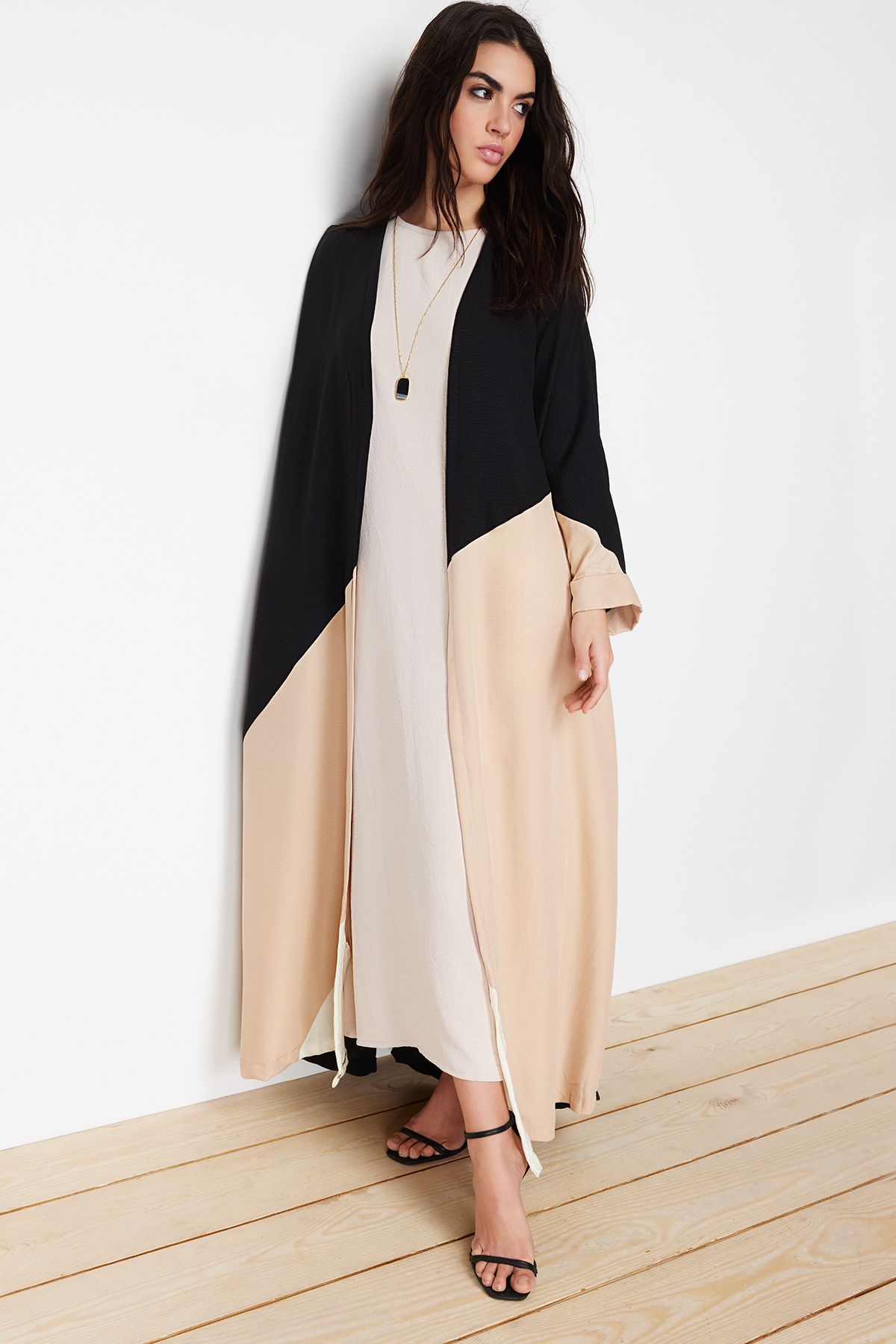 Trendyol Modest-Long Woven Cap - Ferace with Stone Color Block TCTSS24KF00002 3