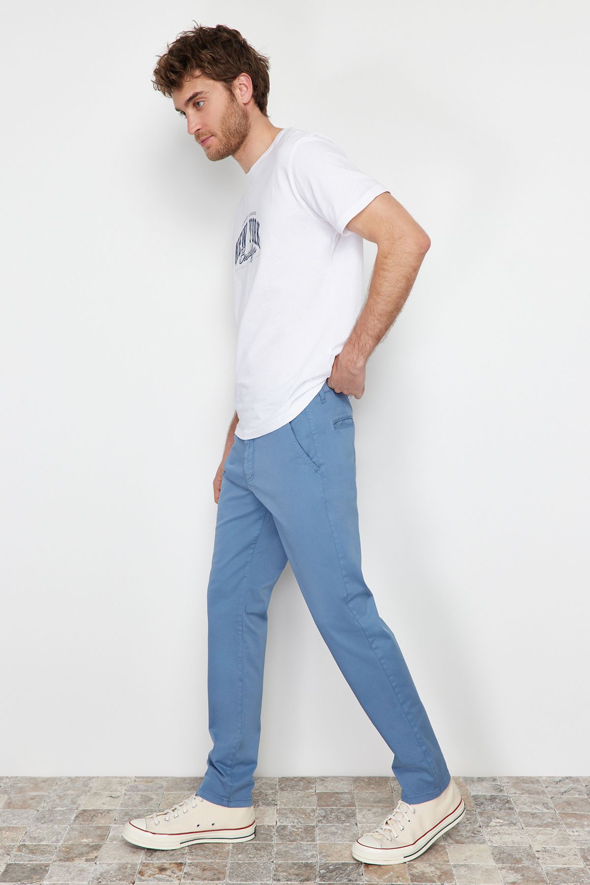 Trendyol Collection-Світло-блакитні вузькі брюки-чинос TMNAW24PL00000 3