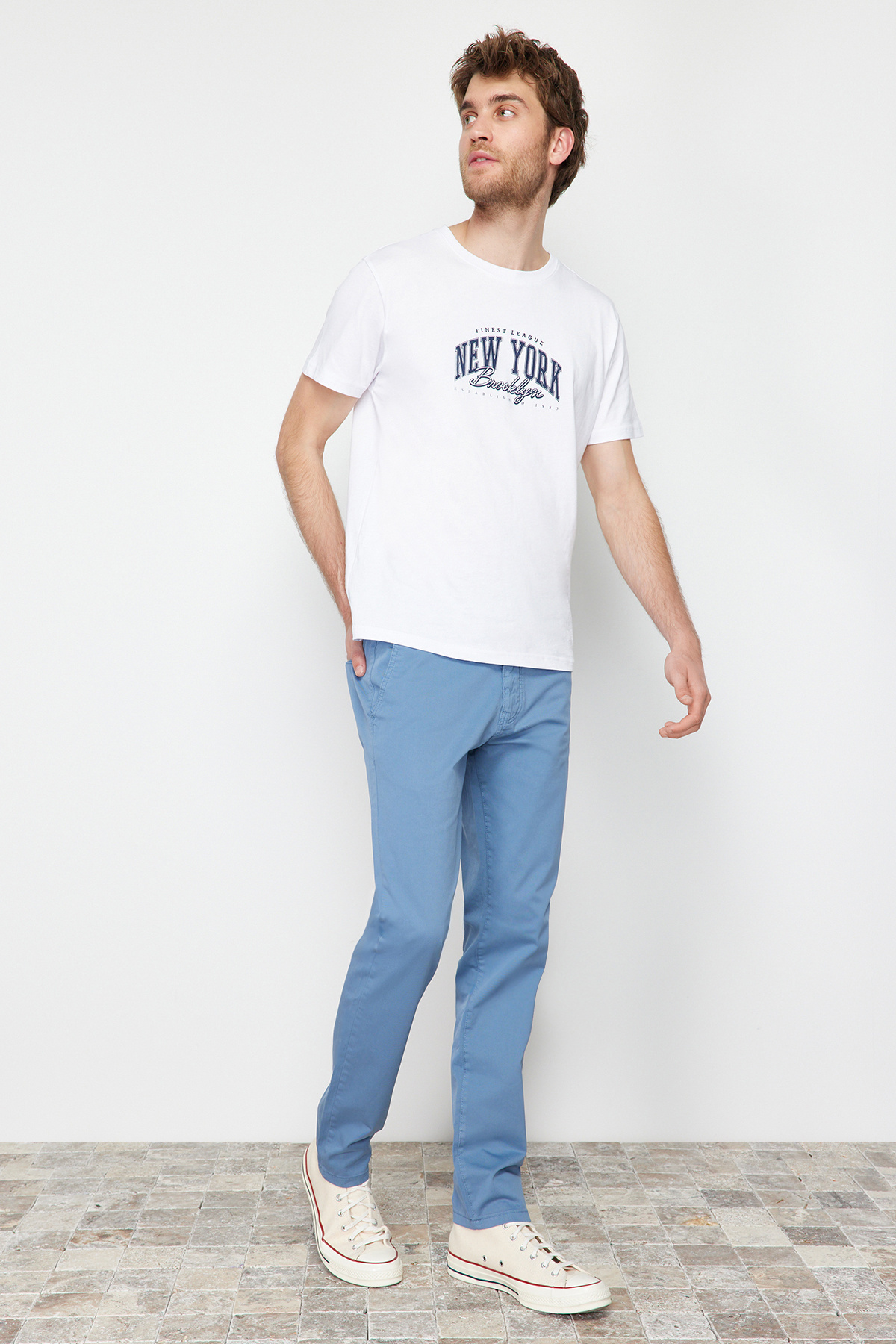 Trendyol Collection-Світло-блакитні вузькі брюки-чинос TMNAW24PL00000 4