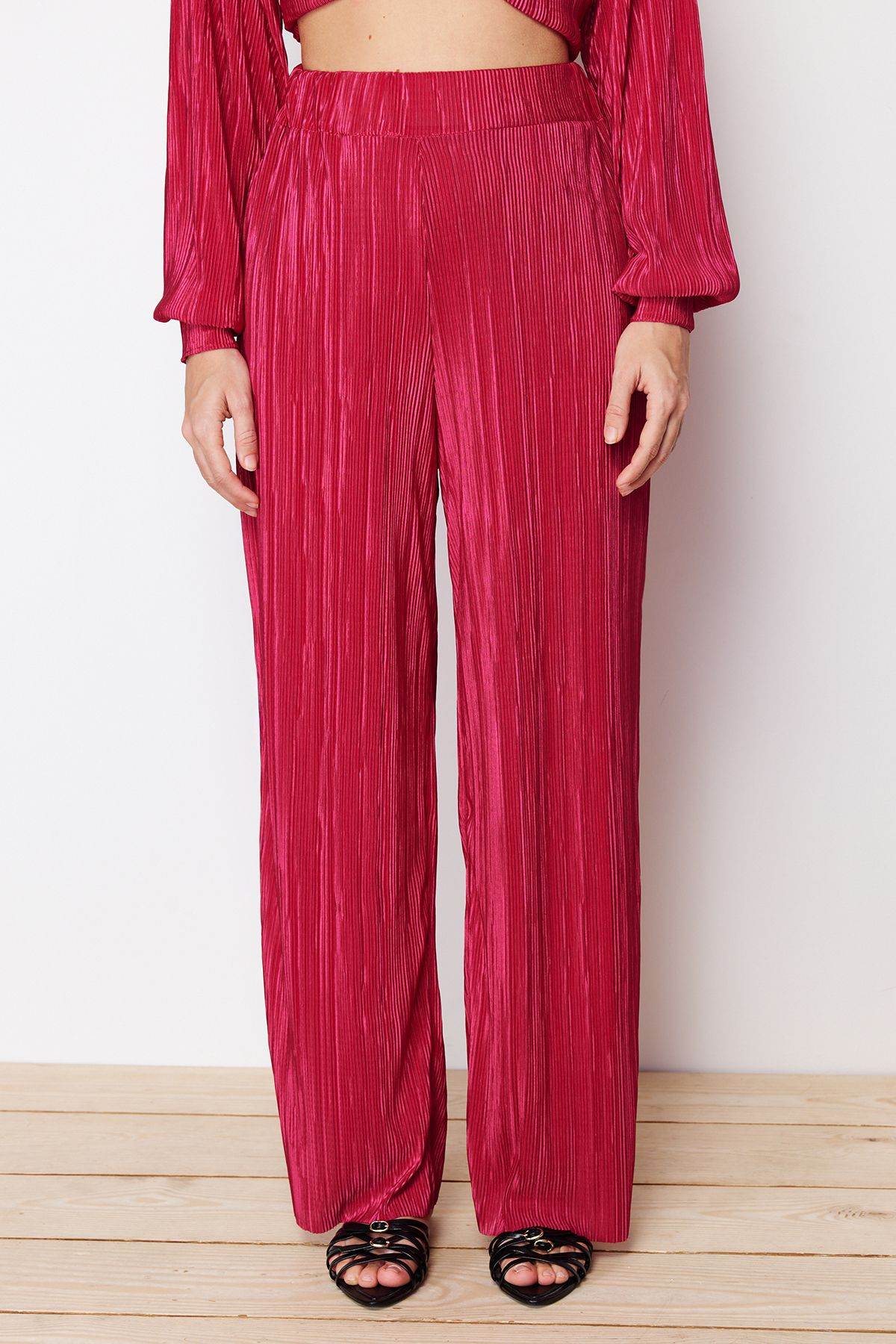 Trendyol Modest-Fuchsia Pleated Knitted Top and Bottom Set TCTSS24US00040 5