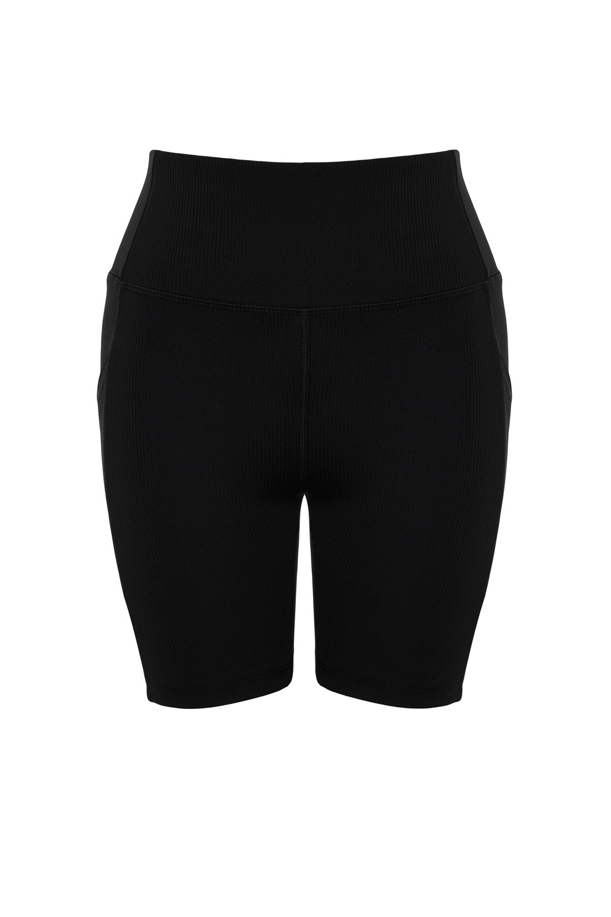 Trendyol Collection-Schwarze gerippte Sportshorts/kurze Leggings aus Tüll mit Wiederherstellungstaille THMSS24TY00005 8