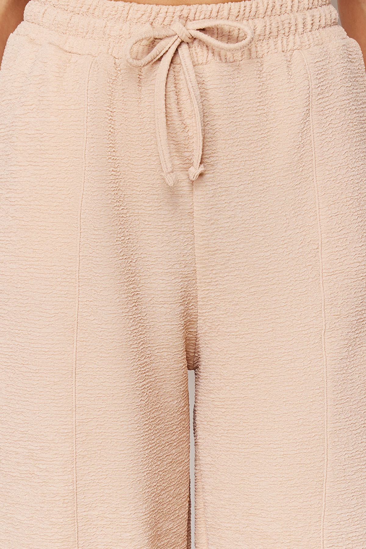 Trendyolmilla  Bej Dokulu Bürümcük Havuç/Şalvar Kesim Örme Pantolon TWOSS24PL00098 - Görsel 4