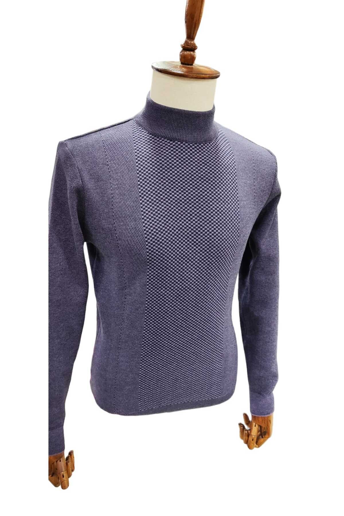 GÜNEŞLER-Halifaks 100% Cotton Half Turtleneck Patterned Sweater 2