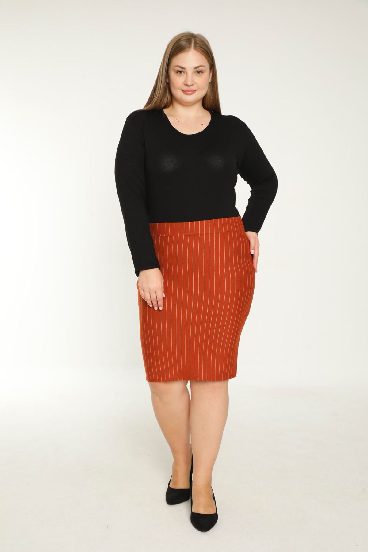 modayız-Ριγέ ελαστική φούστα Plus Size 2e-1904 3